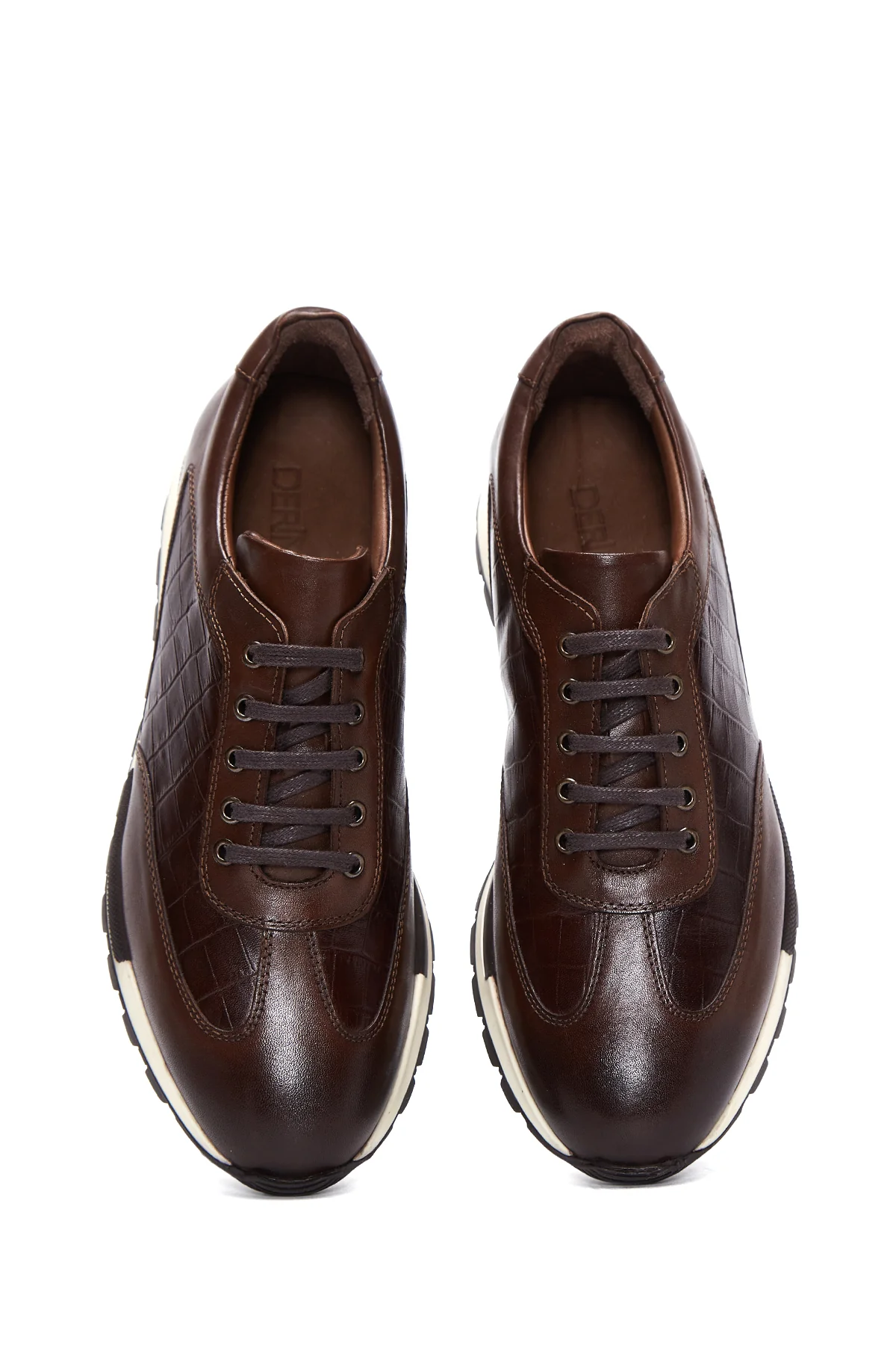 Erkek Kahverengi Deri Desenli Sneaker - Image 6