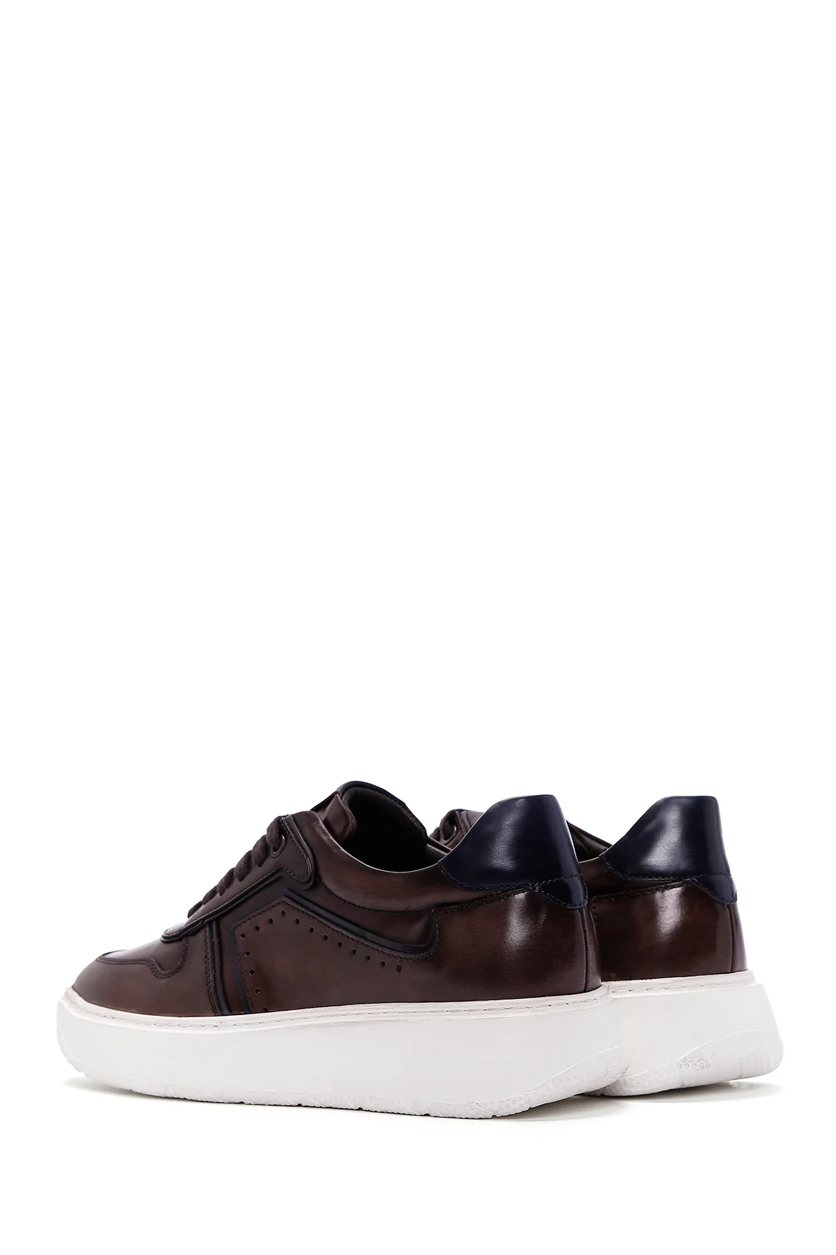 Erkek Kahverengi Deri Kalın Tabanlı Sneaker - Image 5