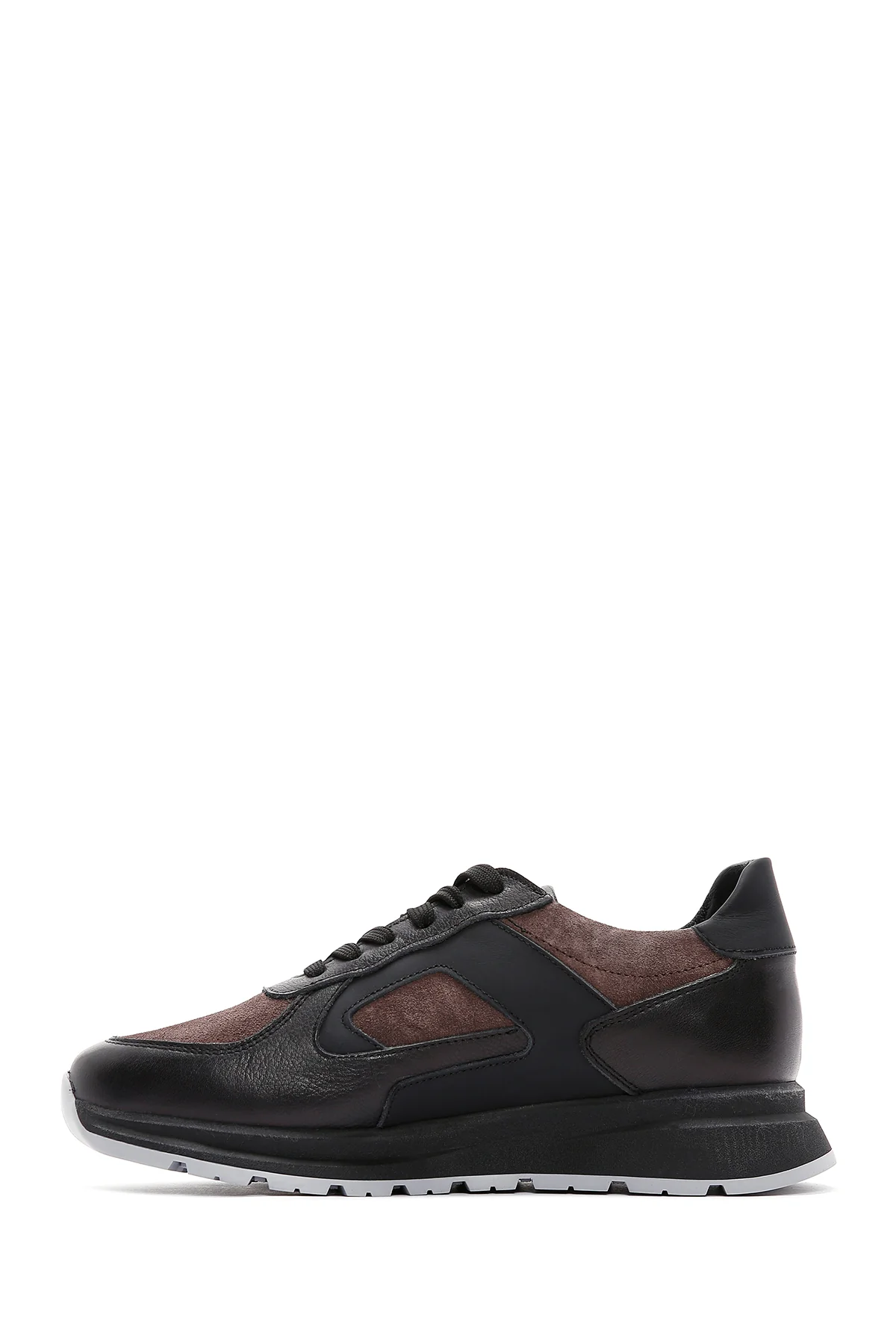 Erkek Kahverengi Deri Süet Detaylı Kalın Tabanlı Sneaker - Image 2