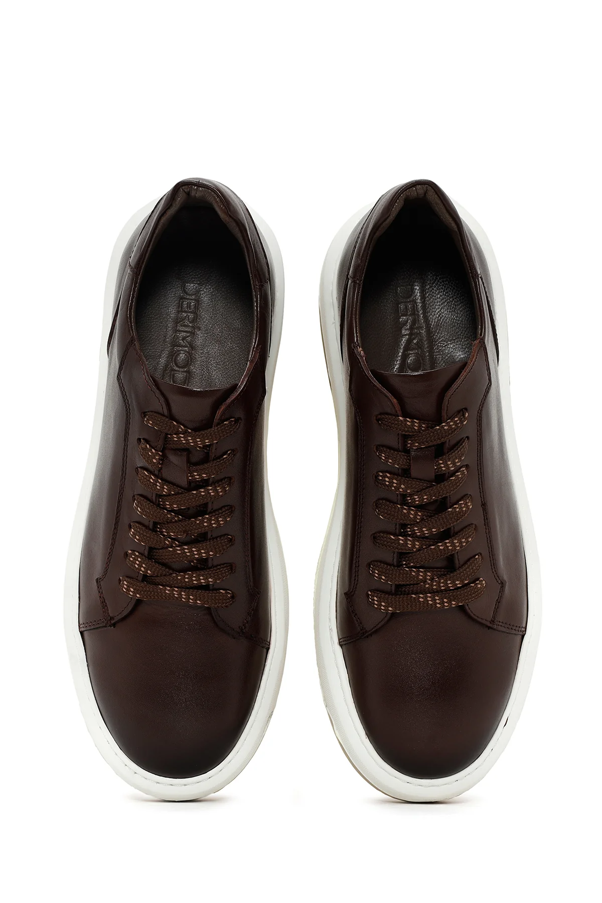 Erkek Kahverengi Kalın Tabanlı Bağcıklı Deri Sneaker - Image 6