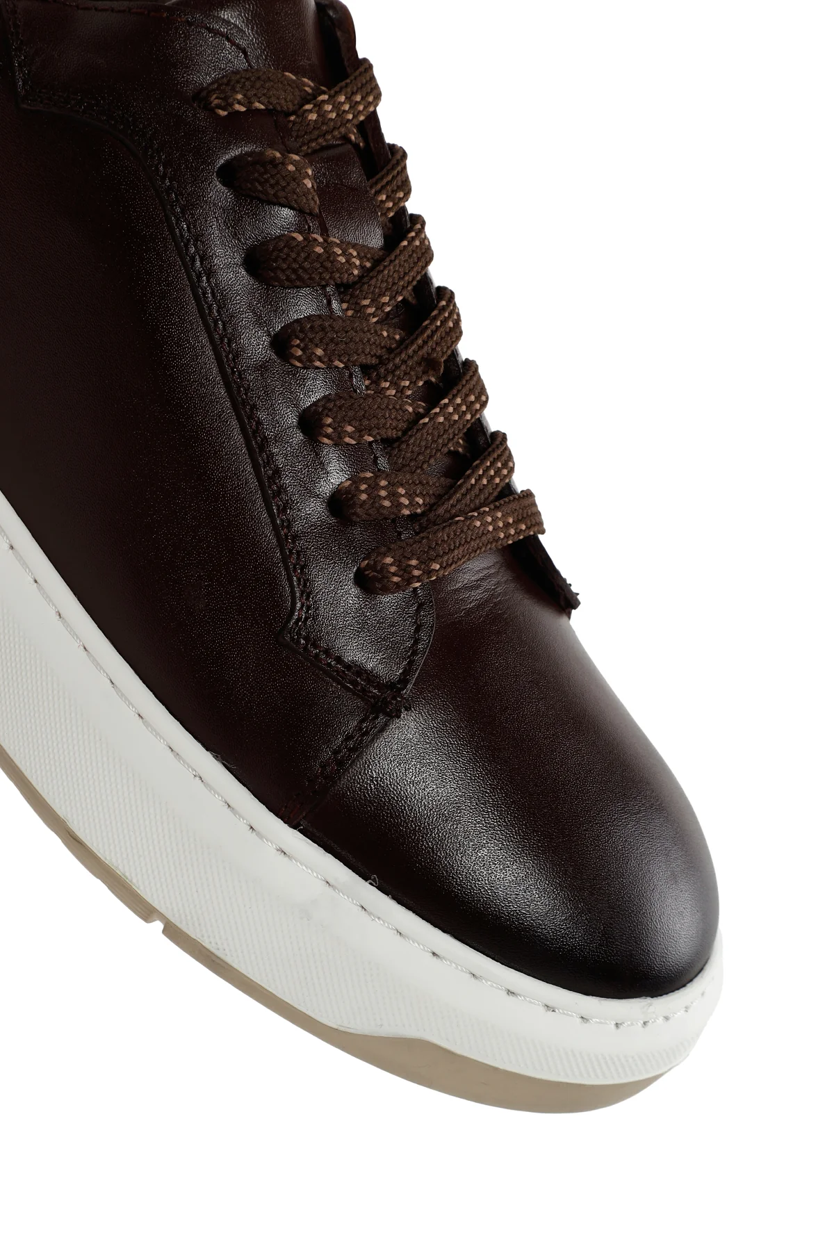 Erkek Kahverengi Kalın Tabanlı Bağcıklı Deri Sneaker - Image 9