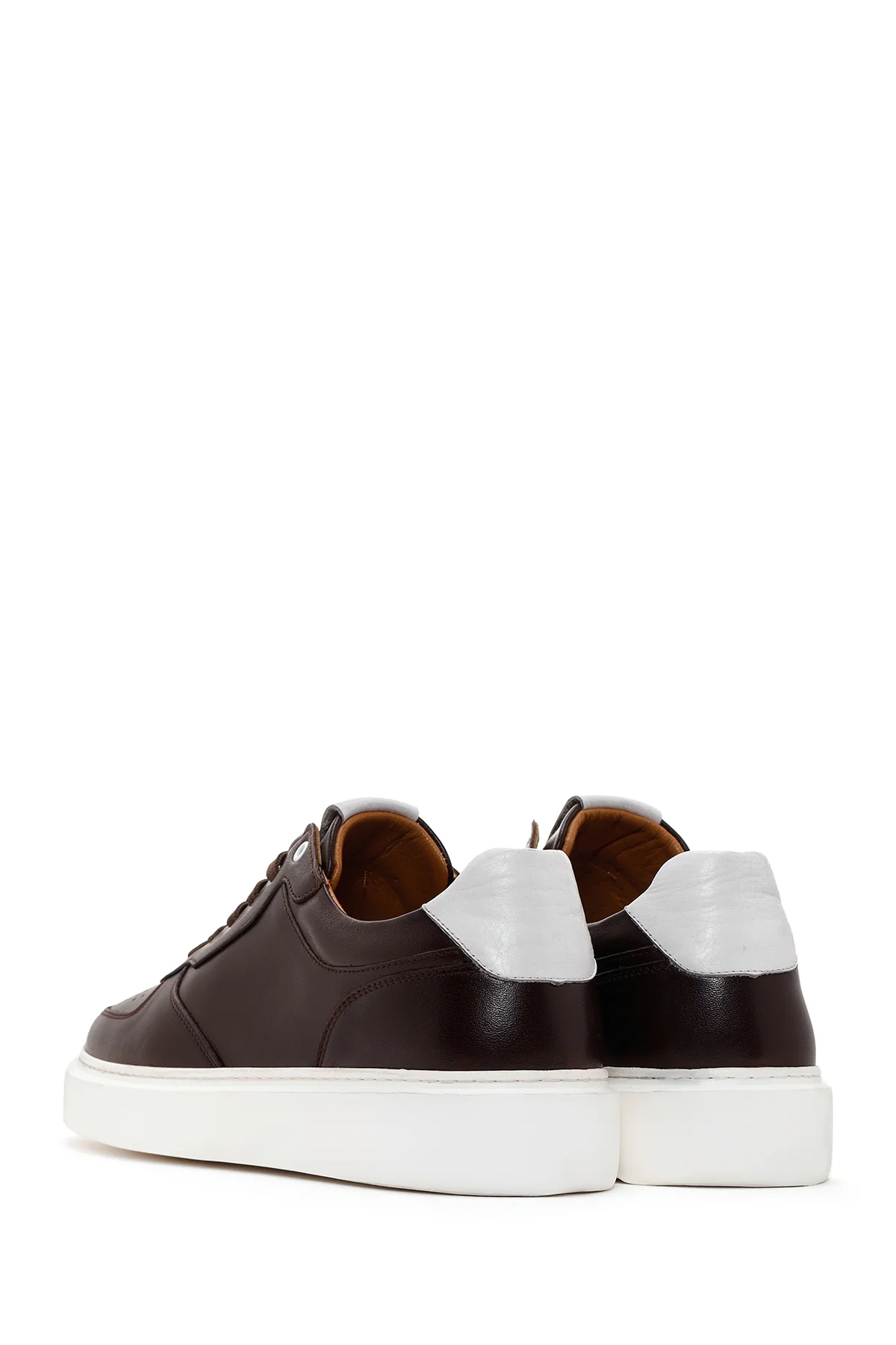 Erkek Kahverengi Kalın Tabanlı Bağcıklı Deri Sneaker - Image 5