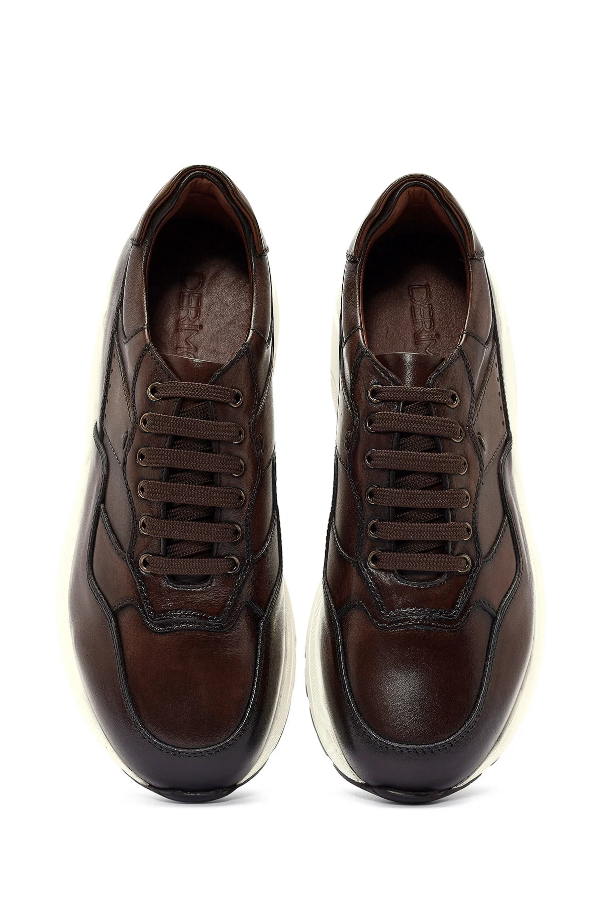 Erkek Kahverengi Kalın Tabanlı Bağcıklı Deri Sneaker - Image 6