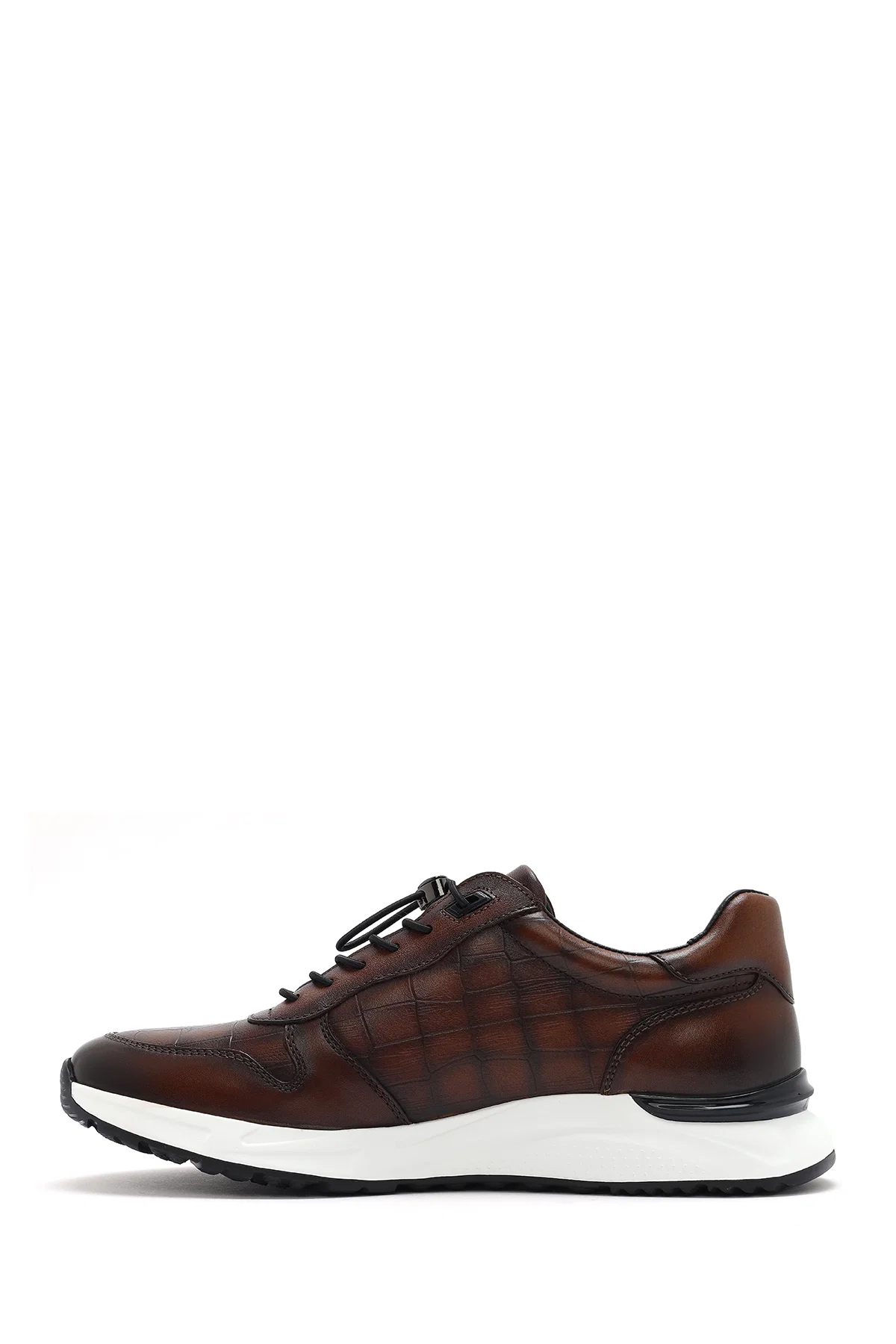 Erkek Kahverengi Kroko Desenli Bağcıklı Deri Sneaker - Image 2