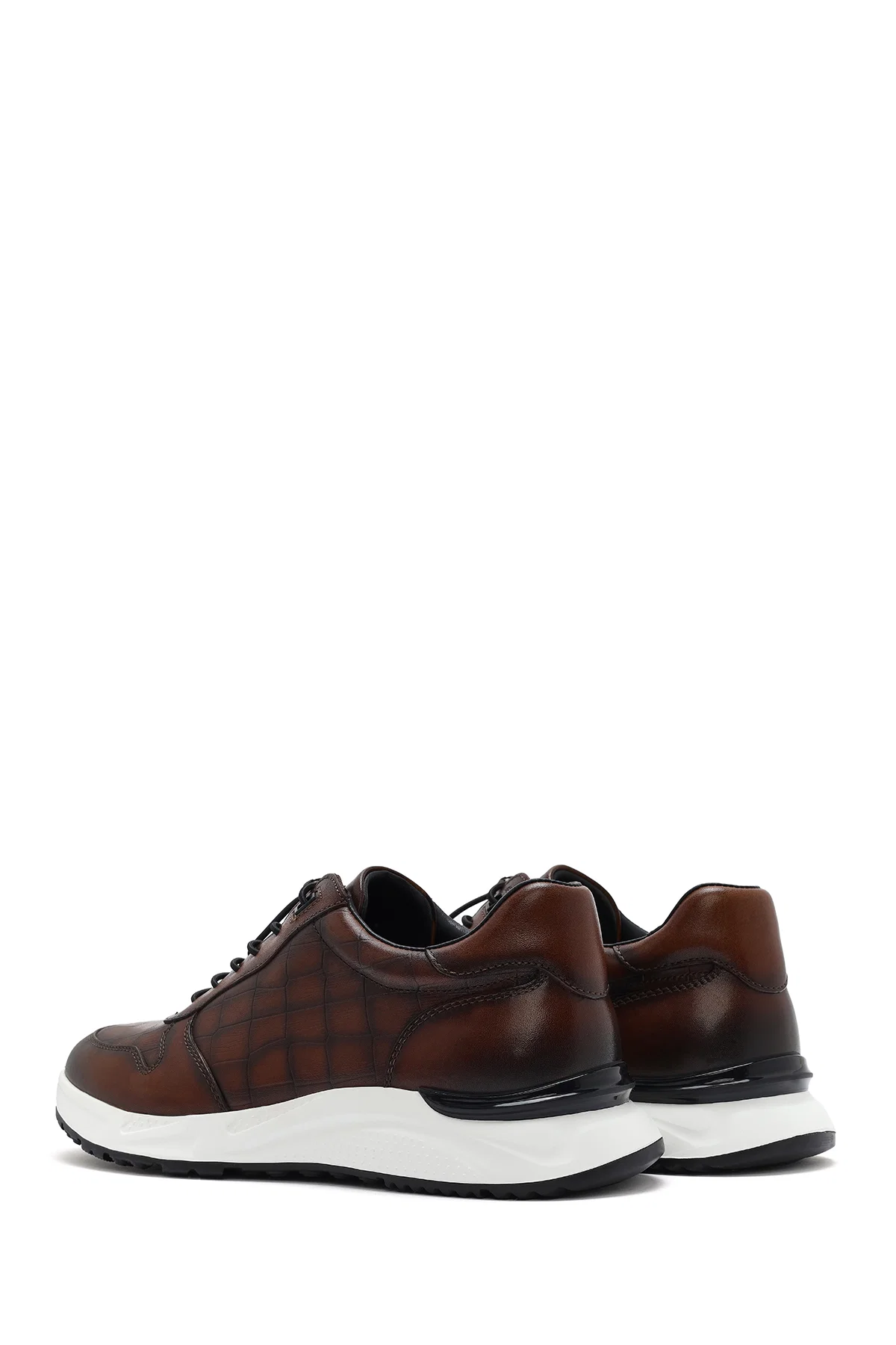 Erkek Kahverengi Kroko Desenli Bağcıklı Deri Sneaker - Image 5