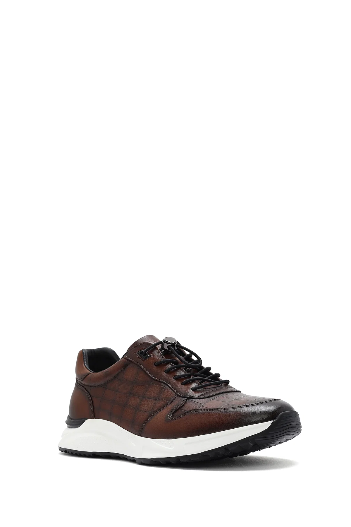Erkek Kahverengi Kroko Desenli Bağcıklı Deri Sneaker - Image 6