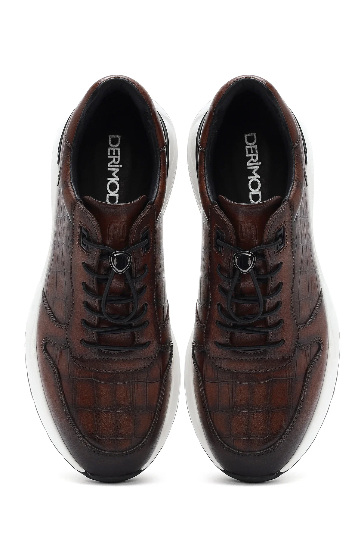 Erkek Kahverengi Kroko Desenli Bağcıklı Deri Sneaker - Image 7