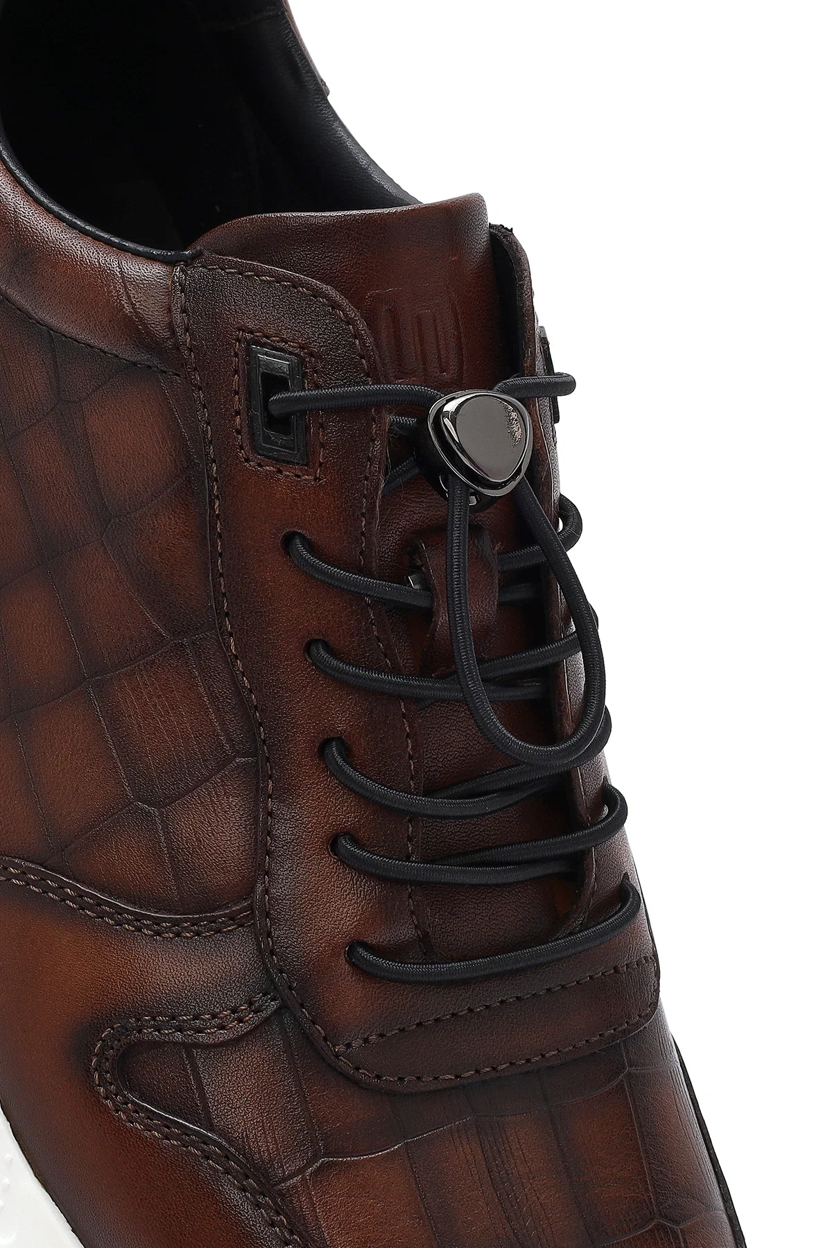 Erkek Kahverengi Kroko Desenli Bağcıklı Deri Sneaker - Image 8