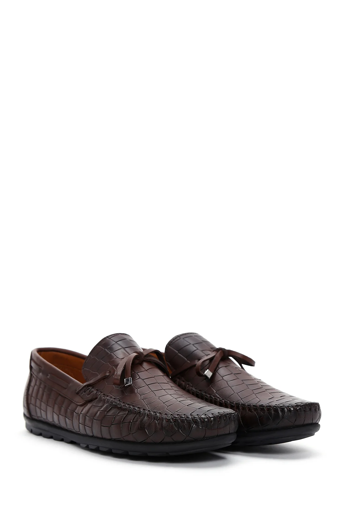 Erkek Kahverengi Kroko Desenli Deri Casual Loafer - Image 3