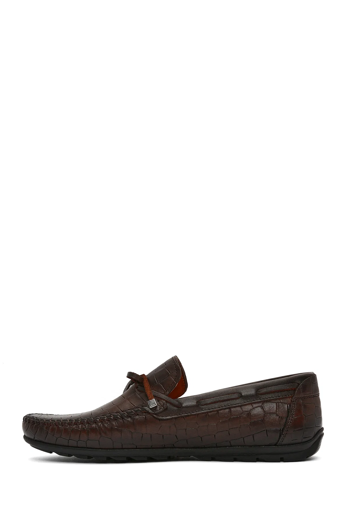 Erkek Kahverengi Kroko Desenli Deri Casual Loafer - Image 2