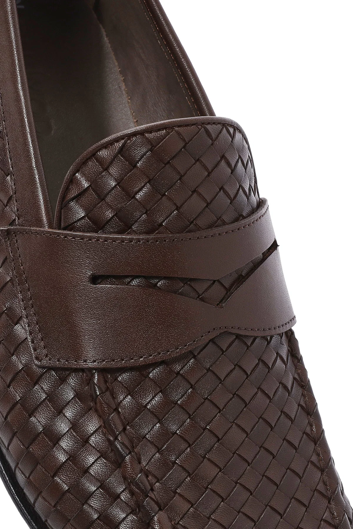 Erkek Kahverengi Örgü Deri Klasik Loafer - Image 10
