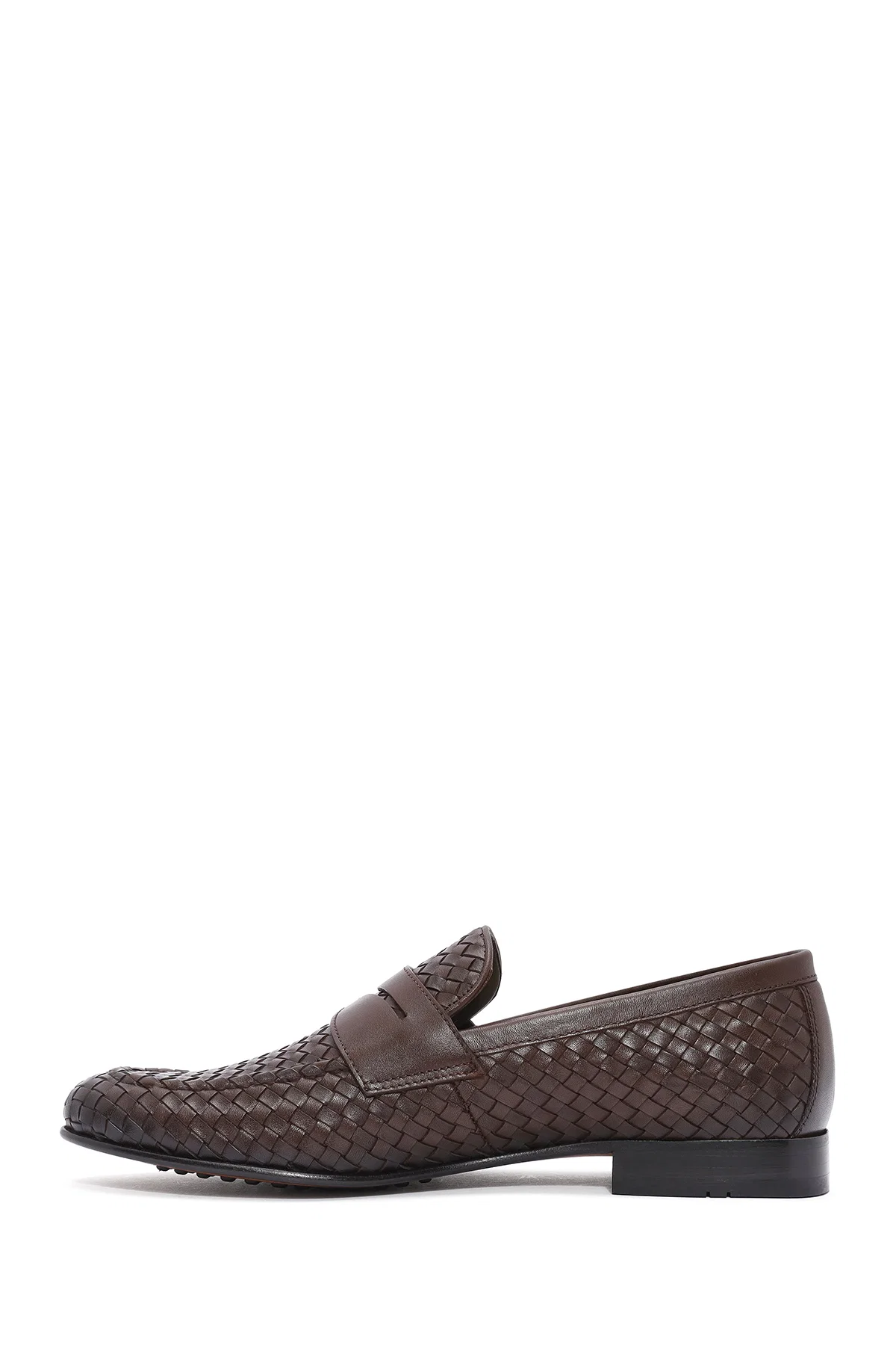 Erkek Kahverengi Örgü Deri Klasik Loafer - Image 4