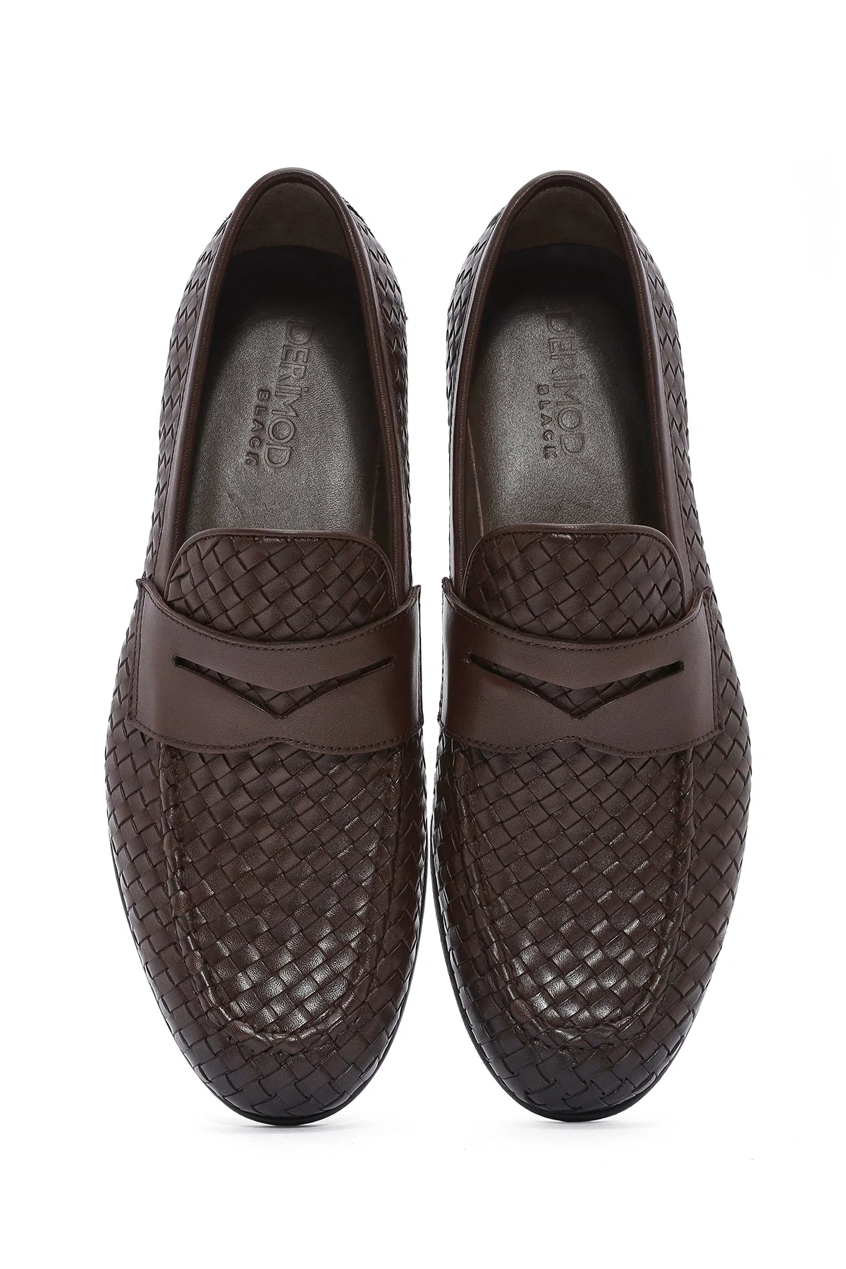 Erkek Kahverengi Örgü Deri Klasik Loafer - Image 8