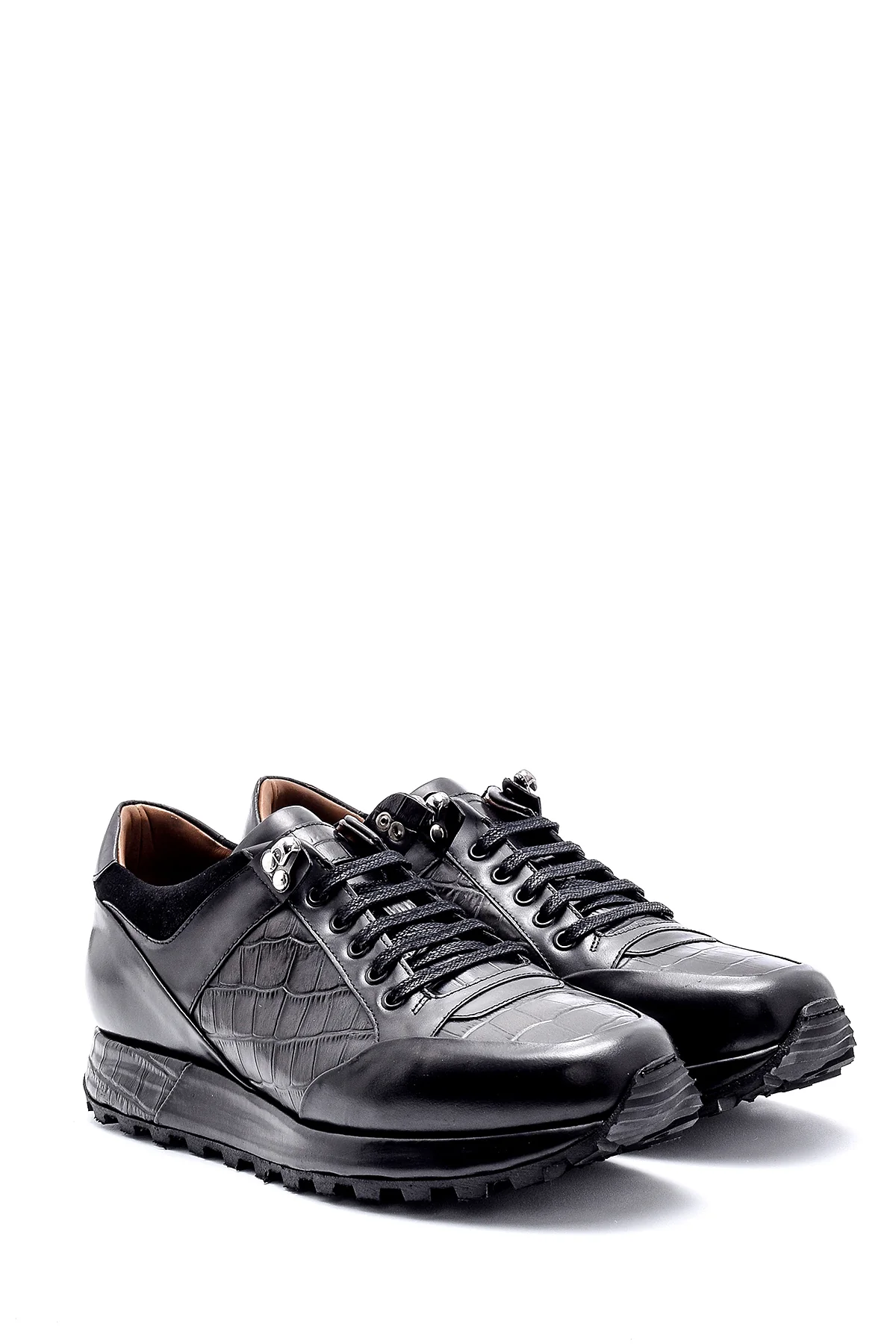 Erkek Kroko Detaylı Deri Sneaker - Image 3