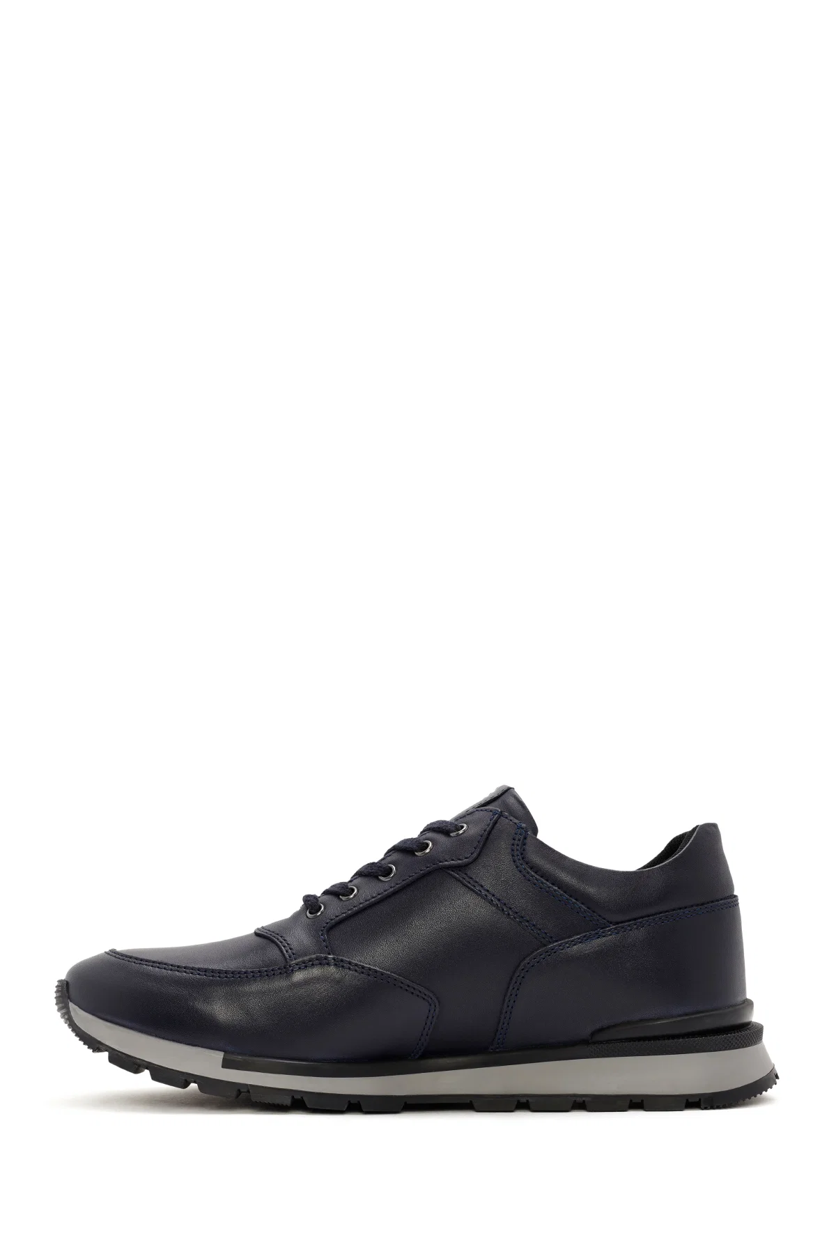 Erkek Lacivert Bağcıklı Deri Casual Sneaker - Image 2