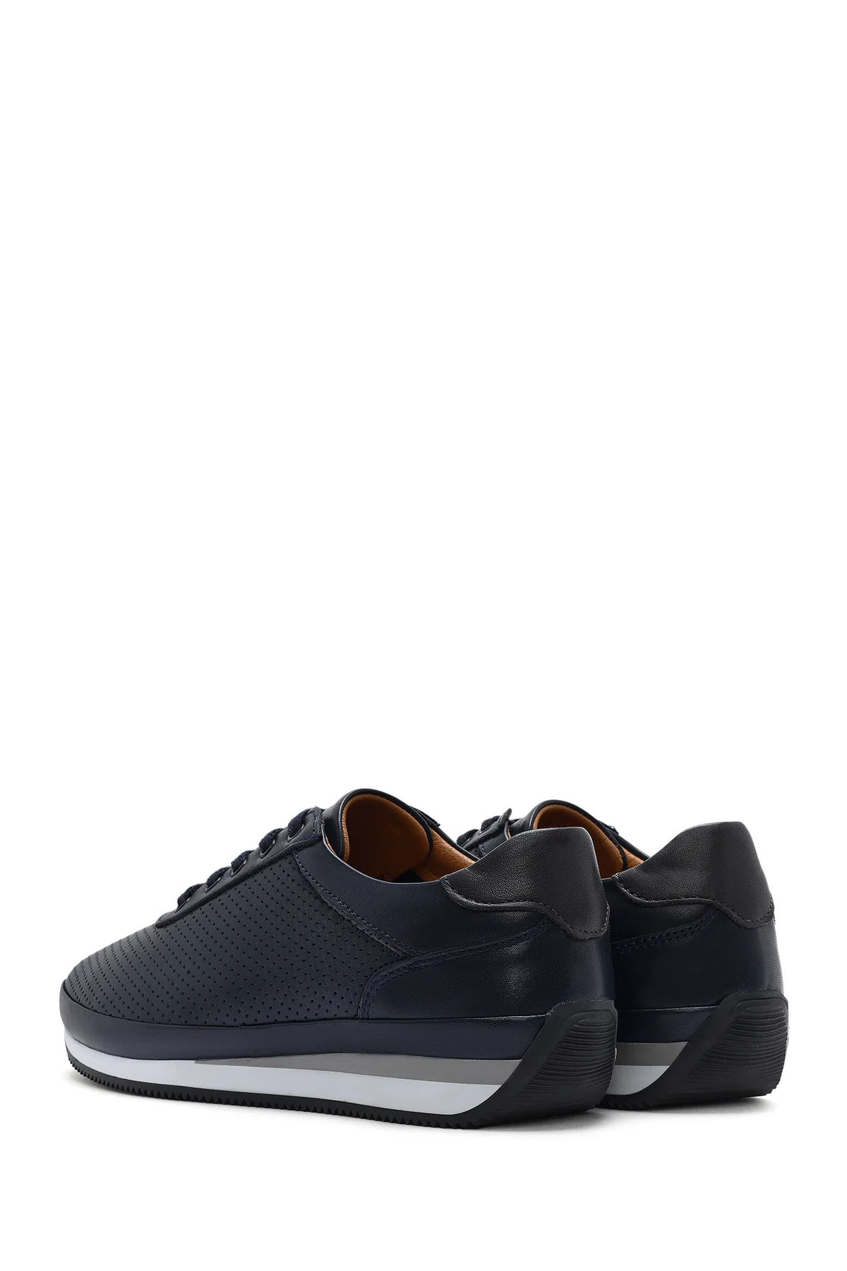 Erkek Lacivert Bağcıklı Deri Casual Sneaker - Image 5