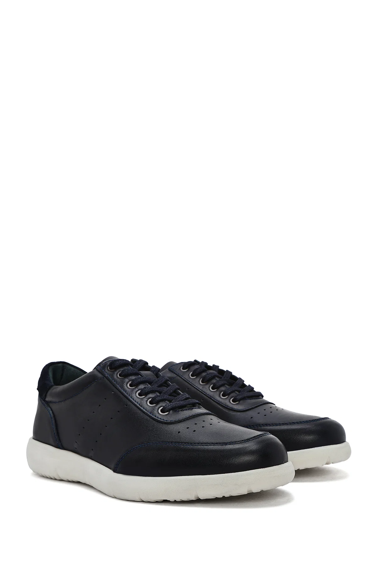 Erkek Lacivert Bağcıklı Deri Casual Sneaker - Image 3