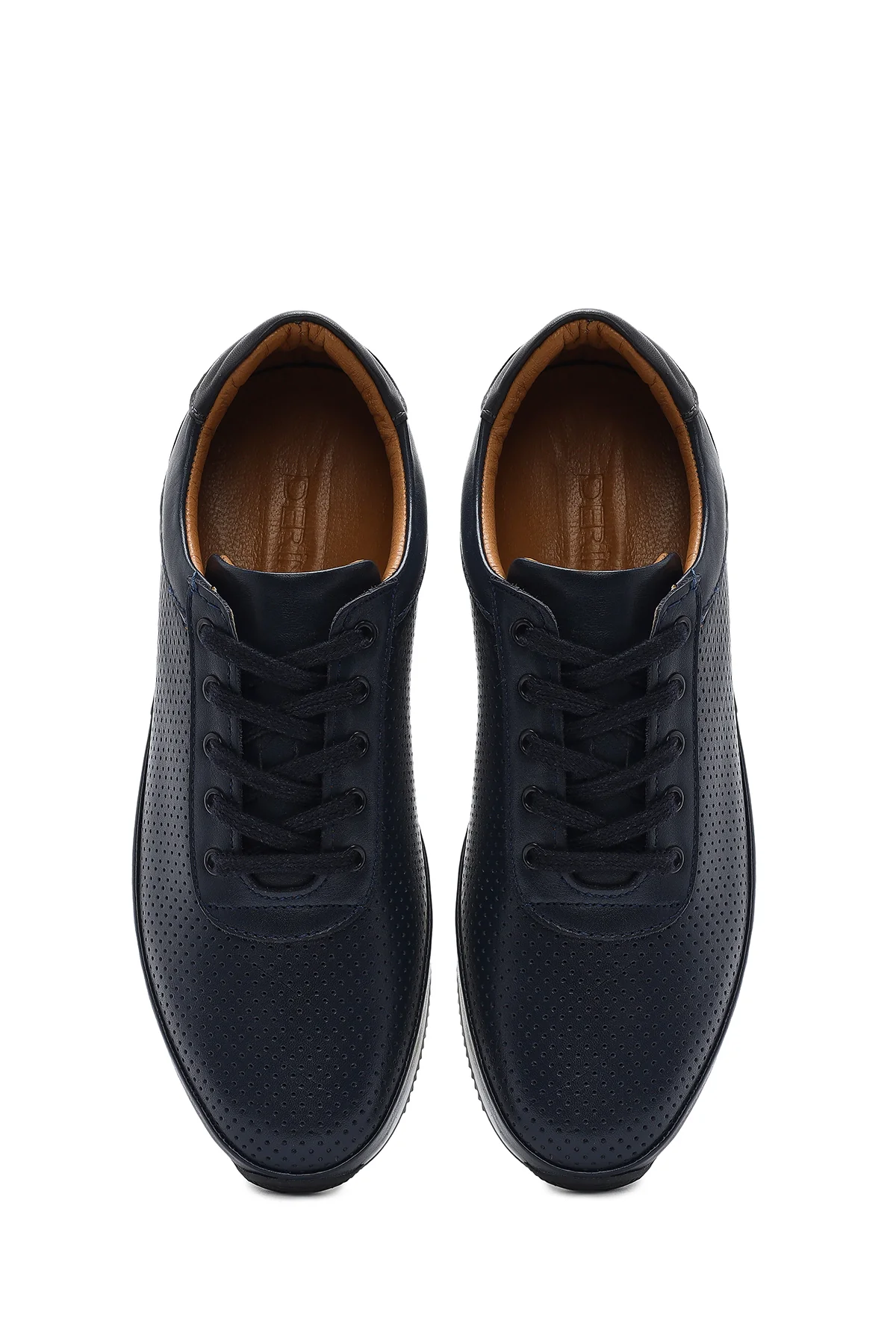 Erkek Lacivert Bağcıklı Deri Casual Sneaker - Image 4