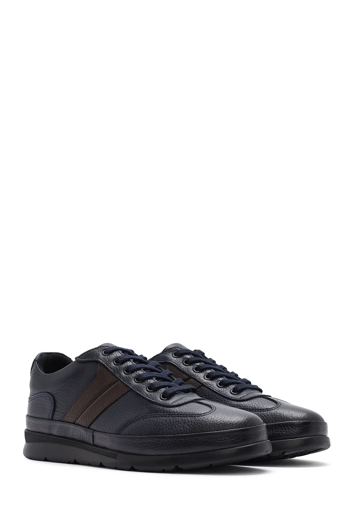 Erkek Lacivert Bağcıklı Deri Casual Sneaker - Image 2