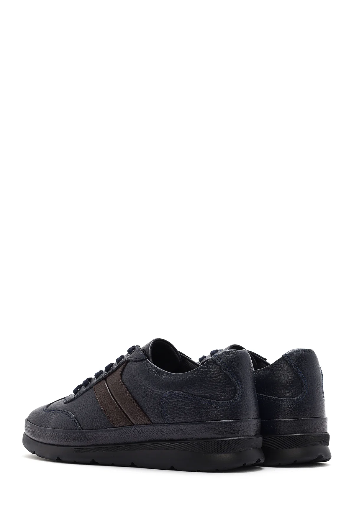 Erkek Lacivert Bağcıklı Deri Casual Sneaker - Image 6