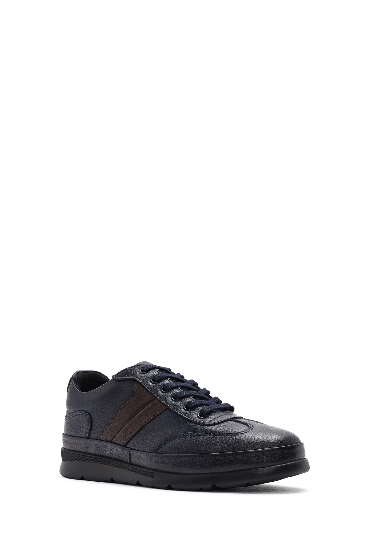 Erkek Lacivert Bağcıklı Deri Casual Sneaker - Image 7
