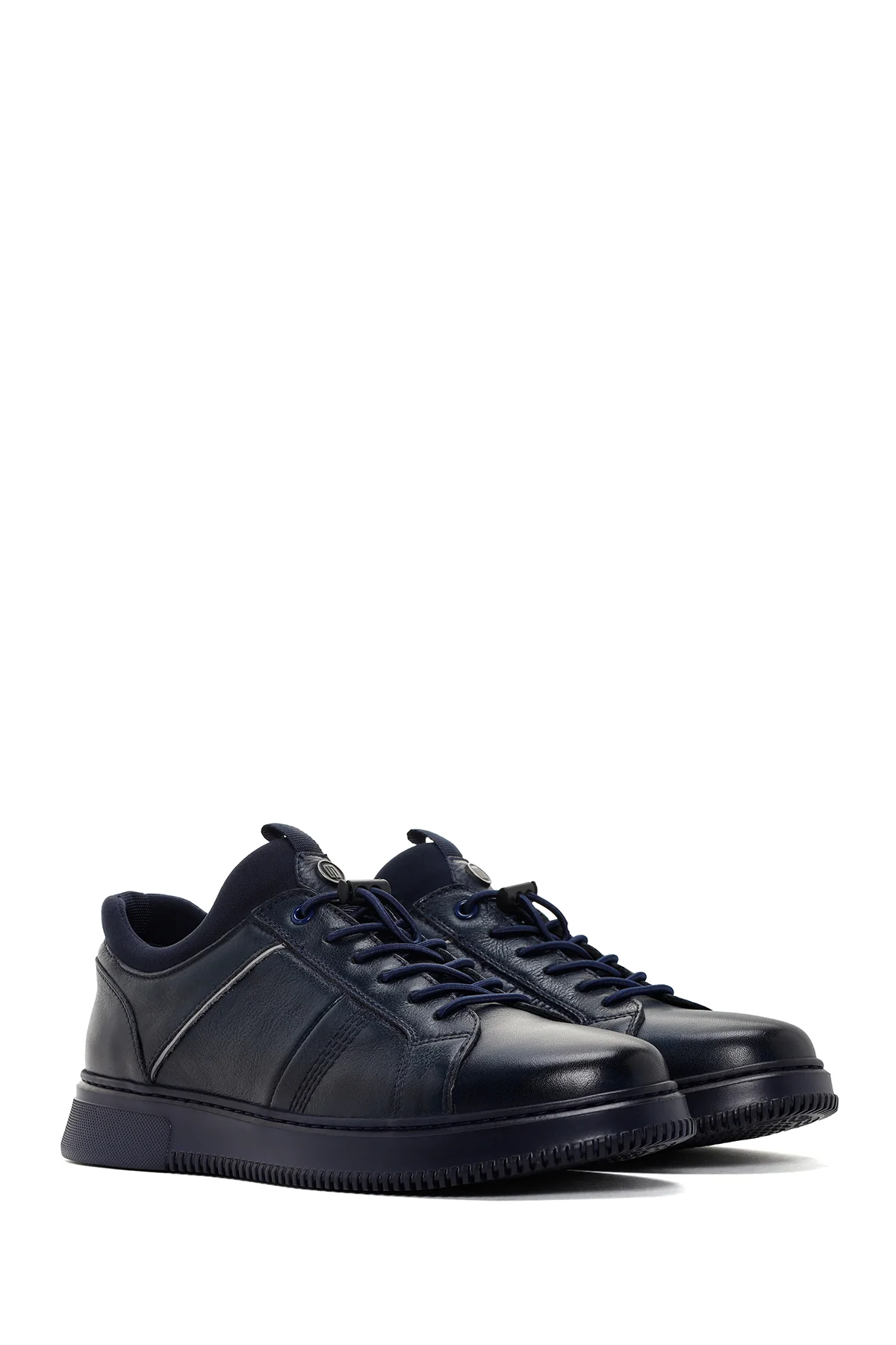 Erkek Lacivert Bağcıklı Deri Sneaker - Image 3