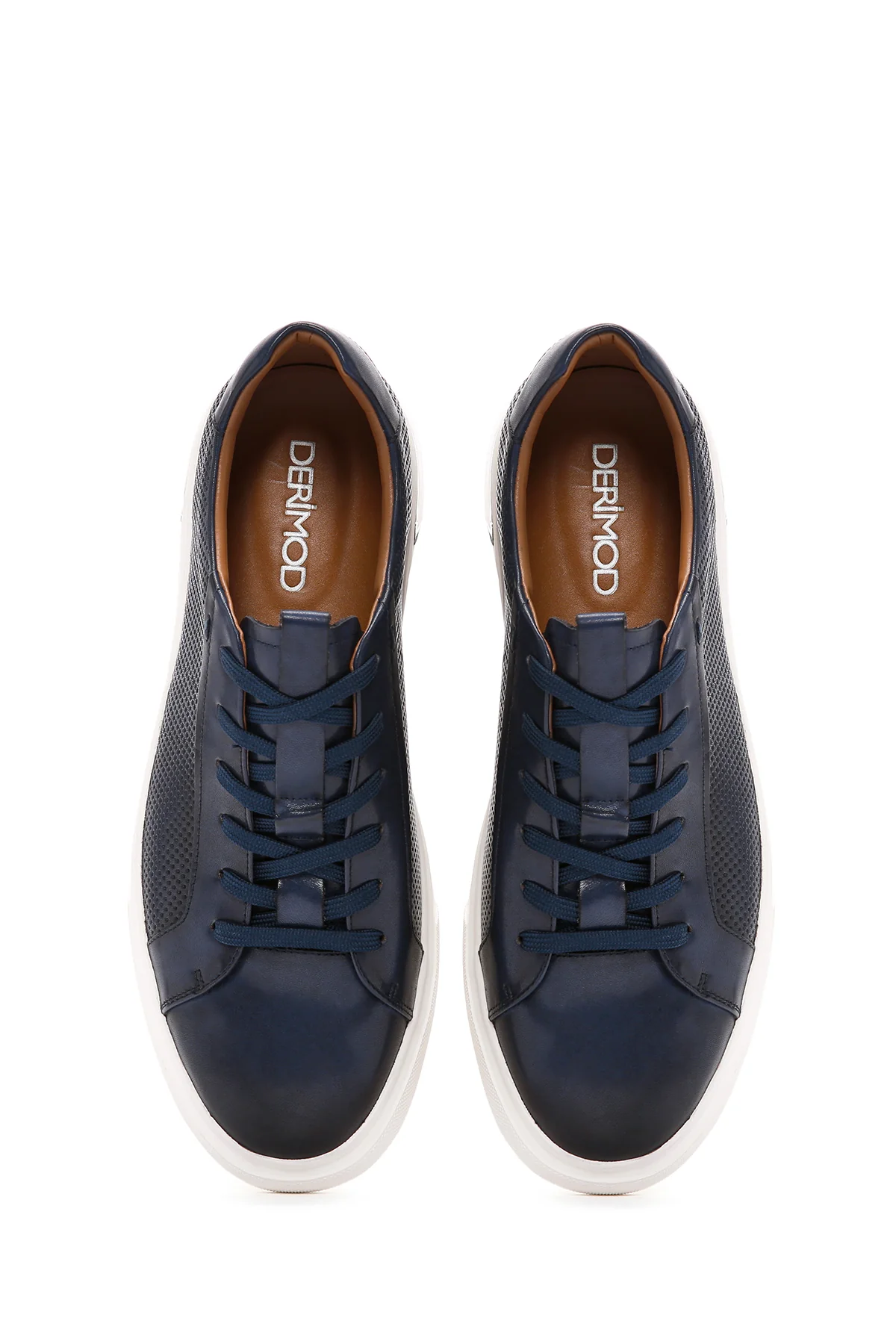 Erkek Lacivert Bağcıklı Deri Sneaker - Image 7