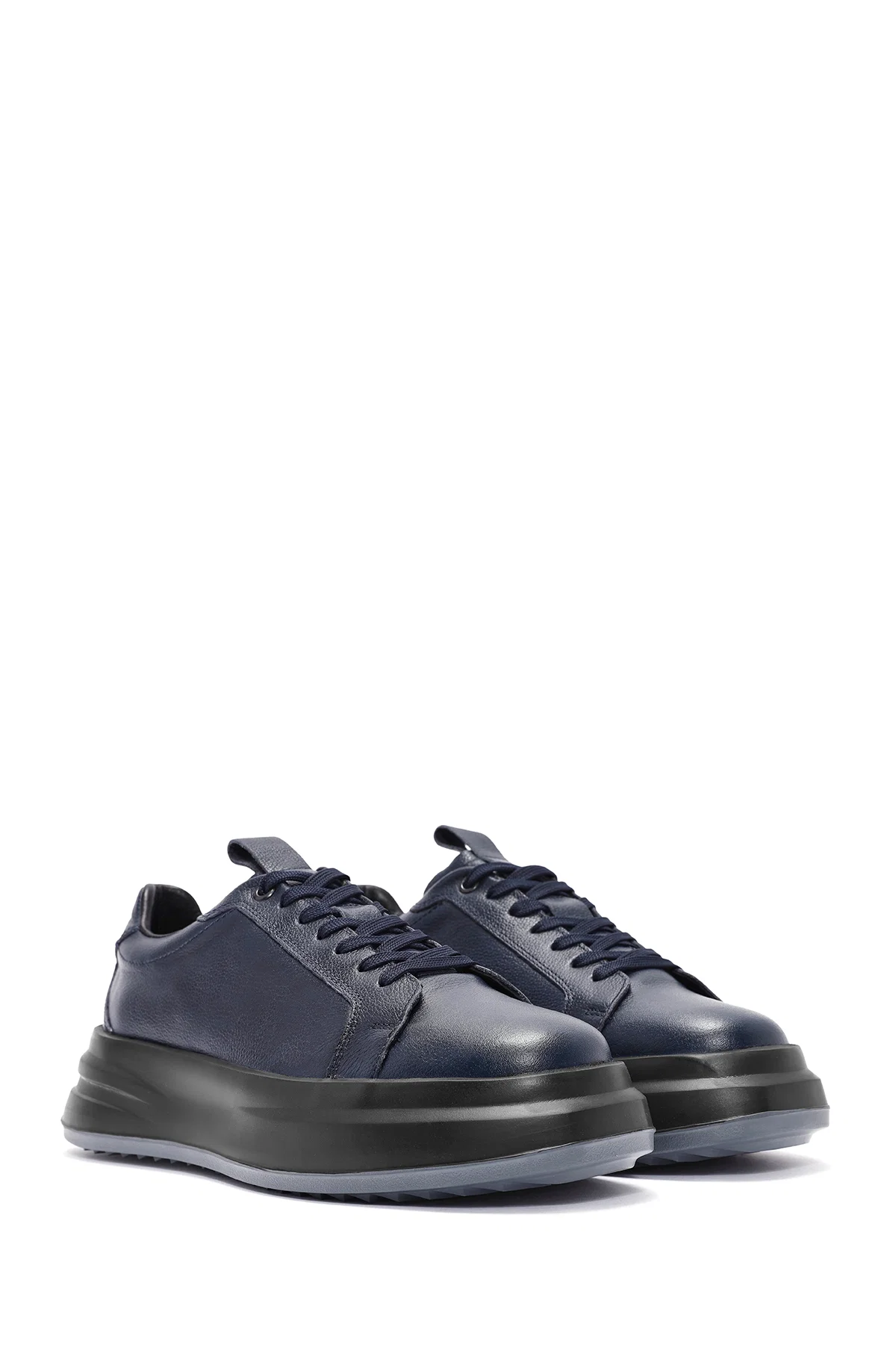 Erkek Lacivert Bağcıklı Deri Sneaker - Image 3