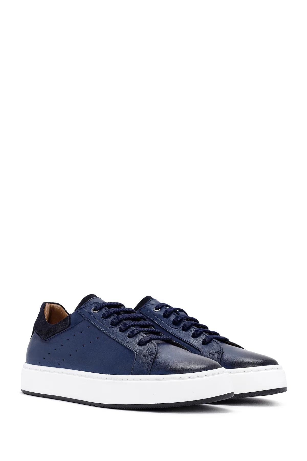 Erkek Lacivert Bağcıklı Deri Sneaker - Image 3
