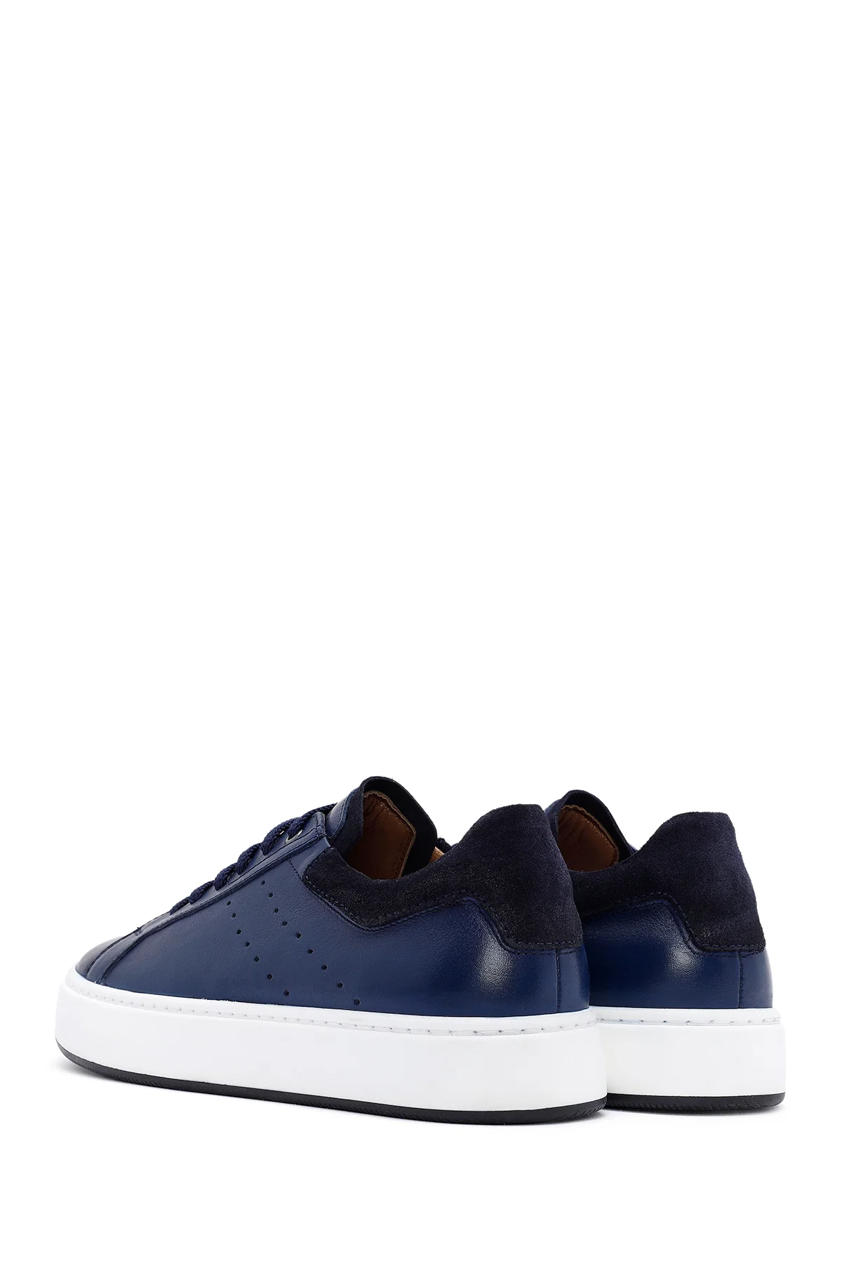 Erkek Lacivert Bağcıklı Deri Sneaker - Image 5