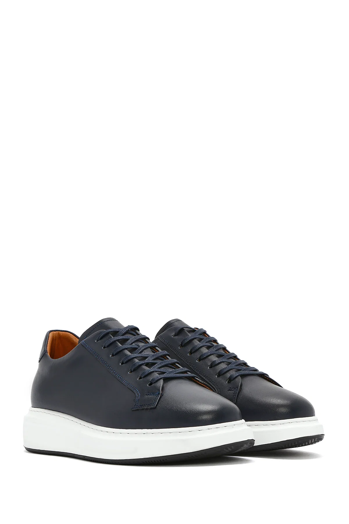 Erkek Lacivert Bağcıklı Deri Sneaker - Image 3