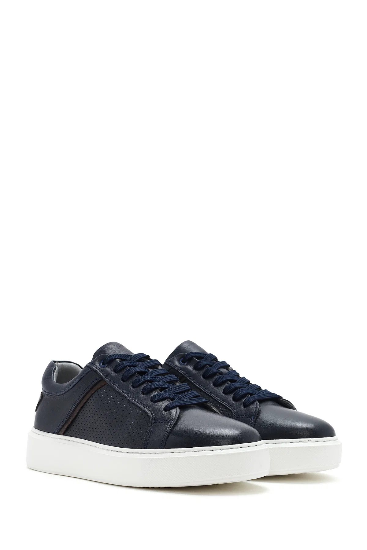 Erkek Lacivert Bağcıklı Deri Sneaker - Image 3