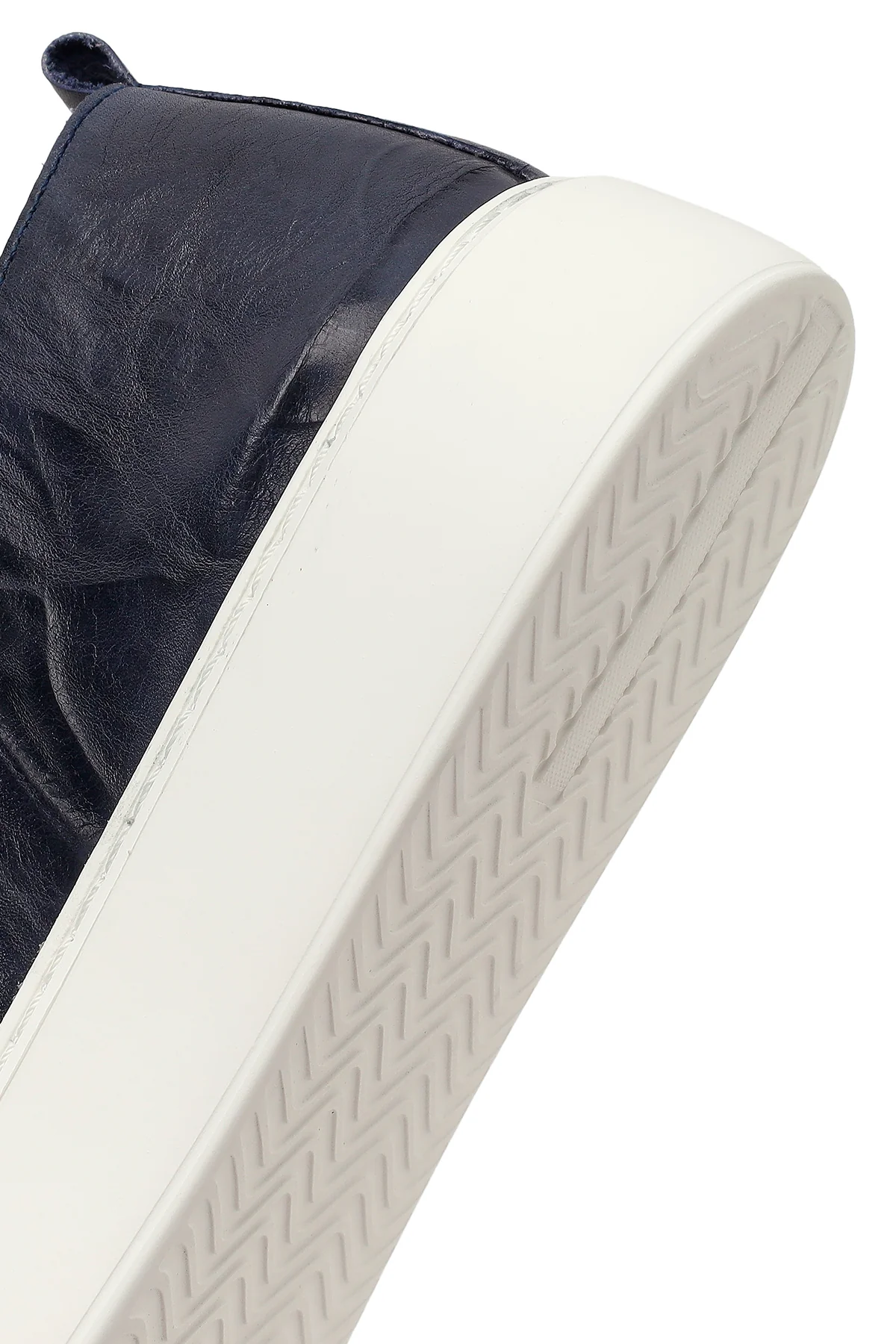Erkek Lacivert Bağcıklı Kalın Tabanlı Baskılı Deri Sneaker - Image 8