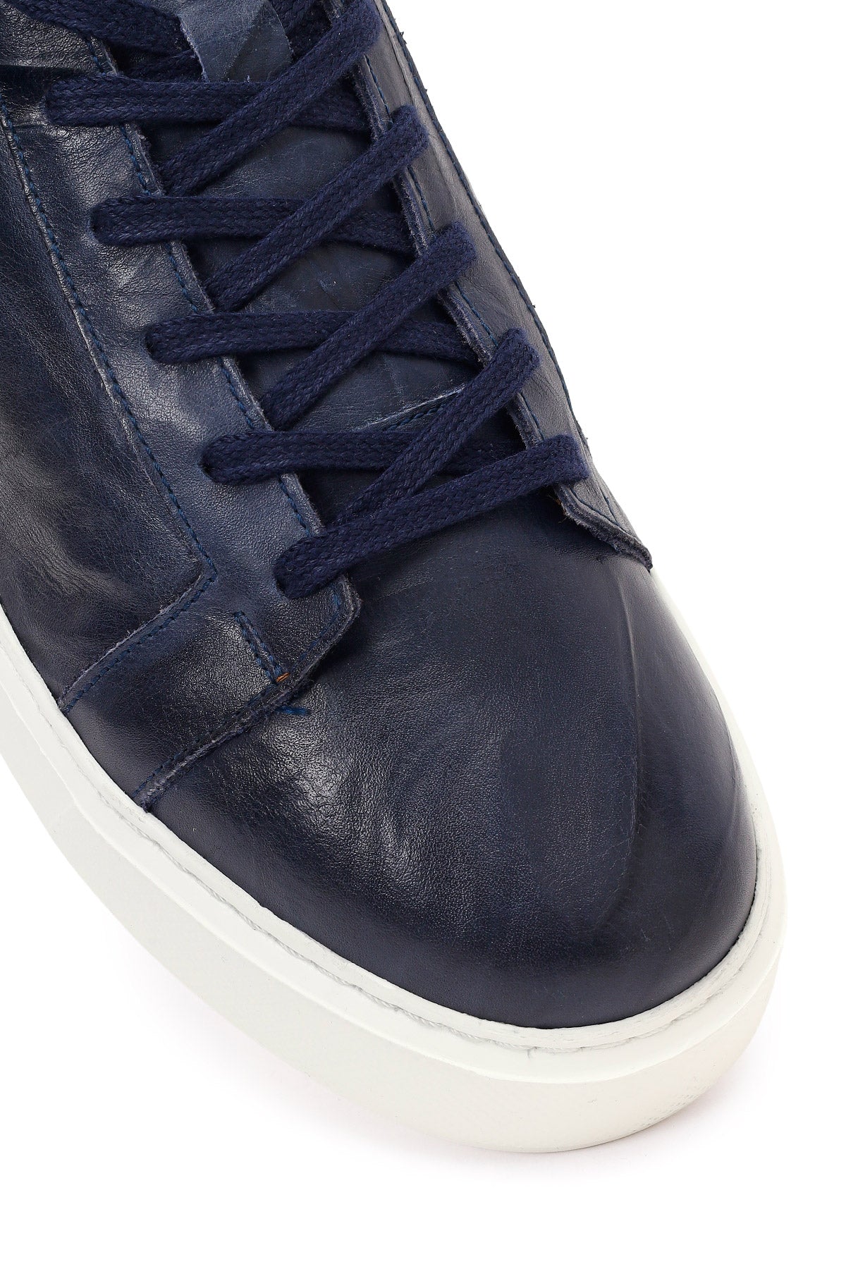 Erkek Lacivert Bağcıklı Kalın Tabanlı Baskılı Deri Sneaker - Image 9