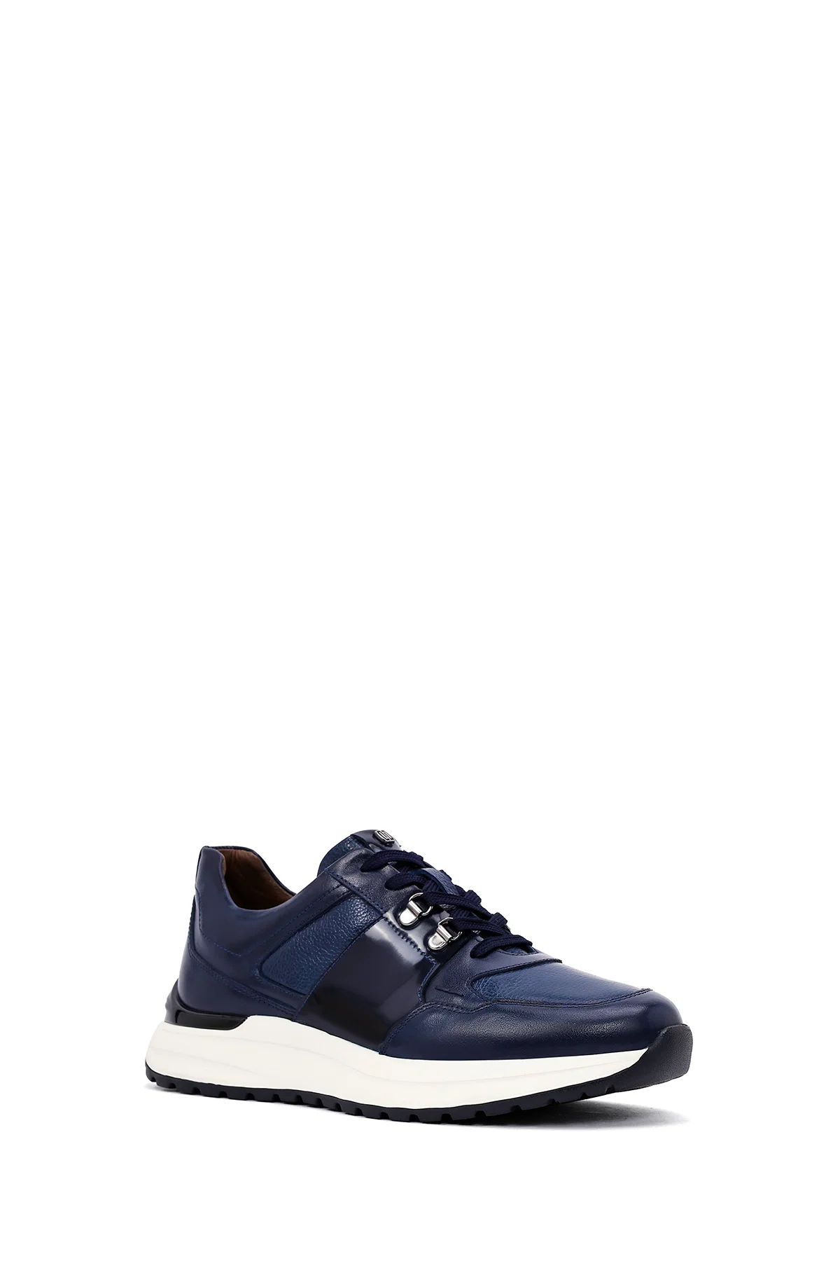 Erkek Lacivert Bağcıklı Kalın Tabanlı Deri Casual Sneaker - Image 6