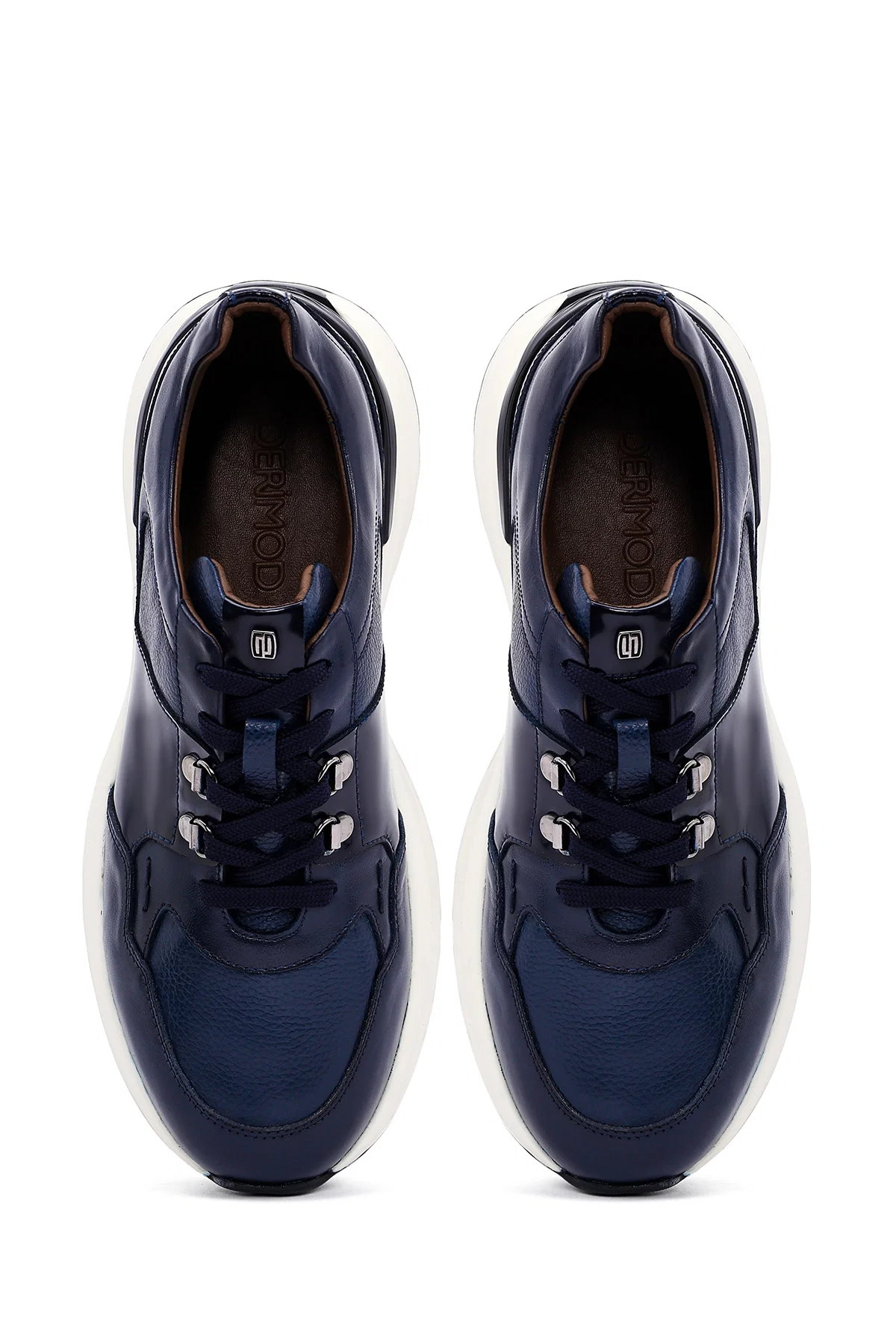 Erkek Lacivert Bağcıklı Kalın Tabanlı Deri Casual Sneaker - Image 7