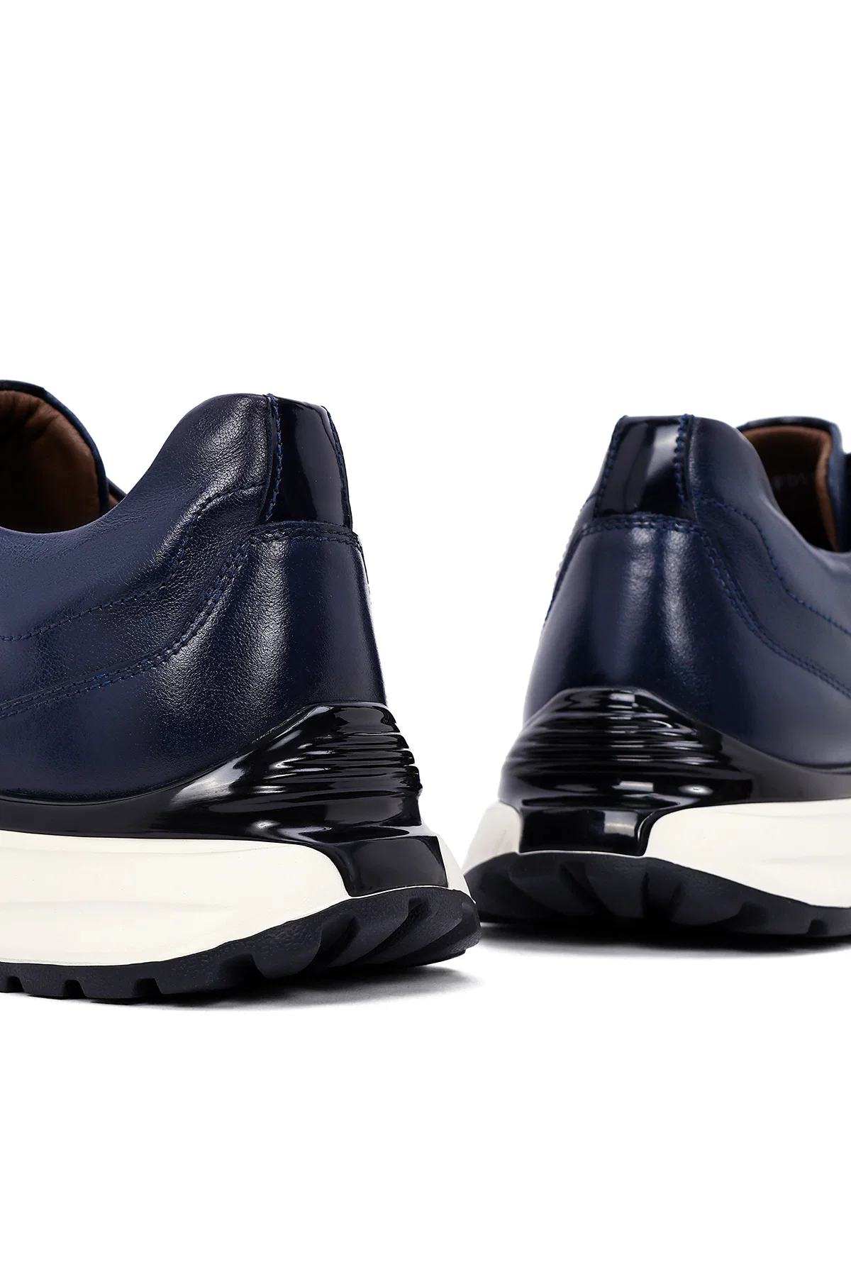 Erkek Lacivert Bağcıklı Kalın Tabanlı Deri Casual Sneaker - Image 8