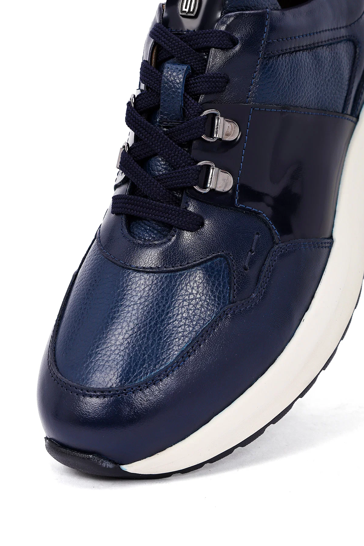 Erkek Lacivert Bağcıklı Kalın Tabanlı Deri Casual Sneaker - Image 9