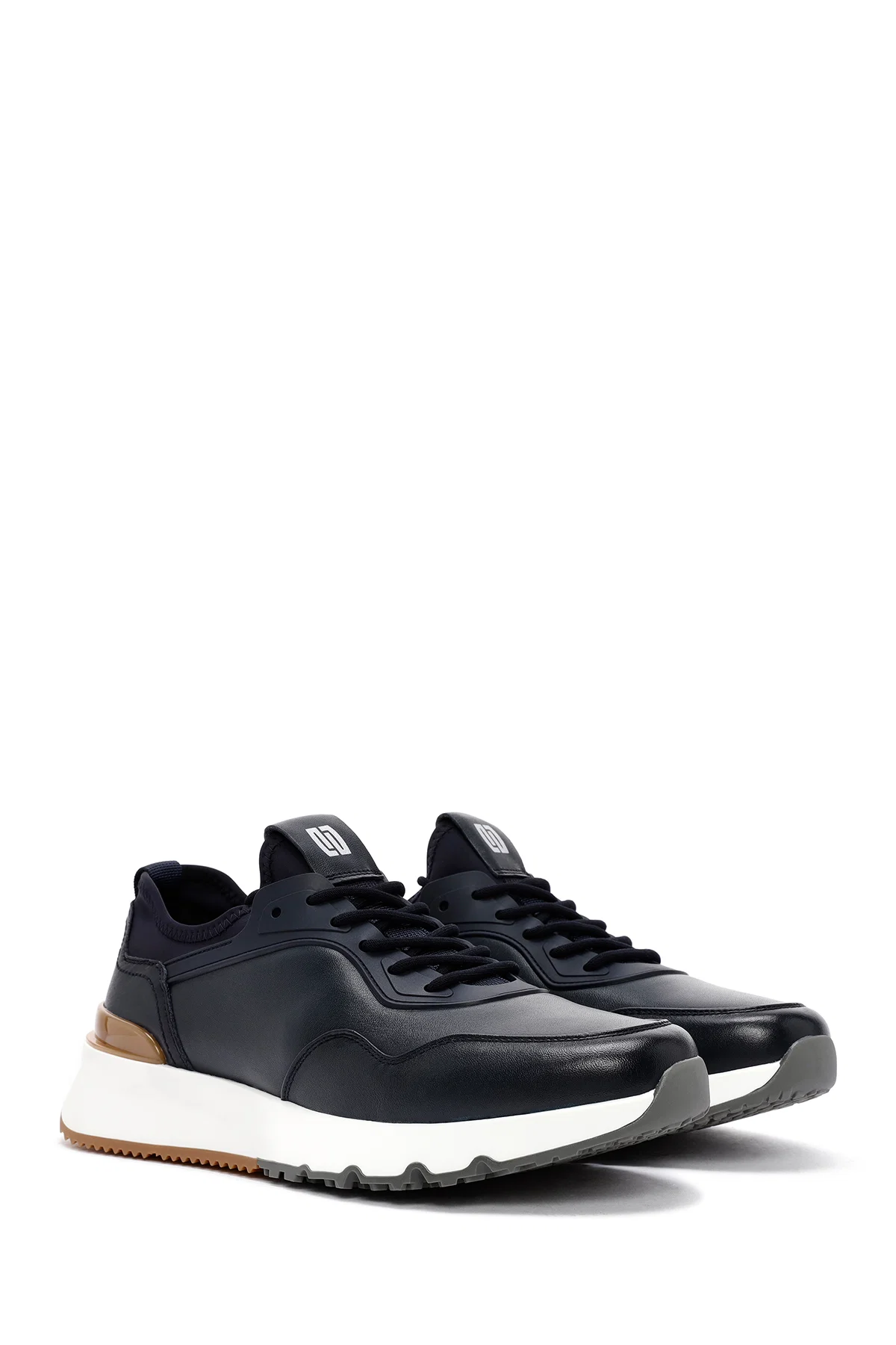 Erkek Lacivert Bağcıklı Kalın Tabanlı Deri Casual Sneaker - Image 3