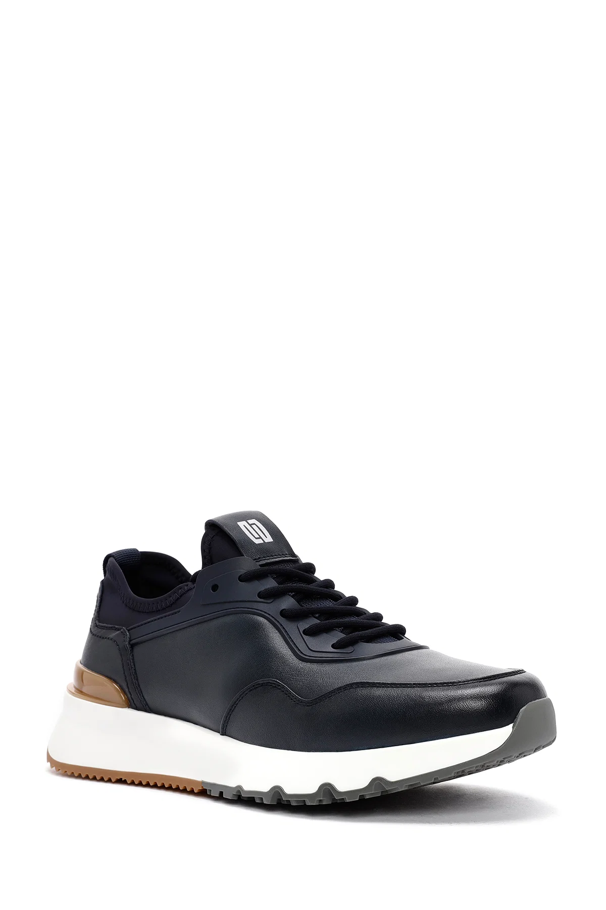 Erkek Lacivert Bağcıklı Kalın Tabanlı Deri Casual Sneaker - Image 6