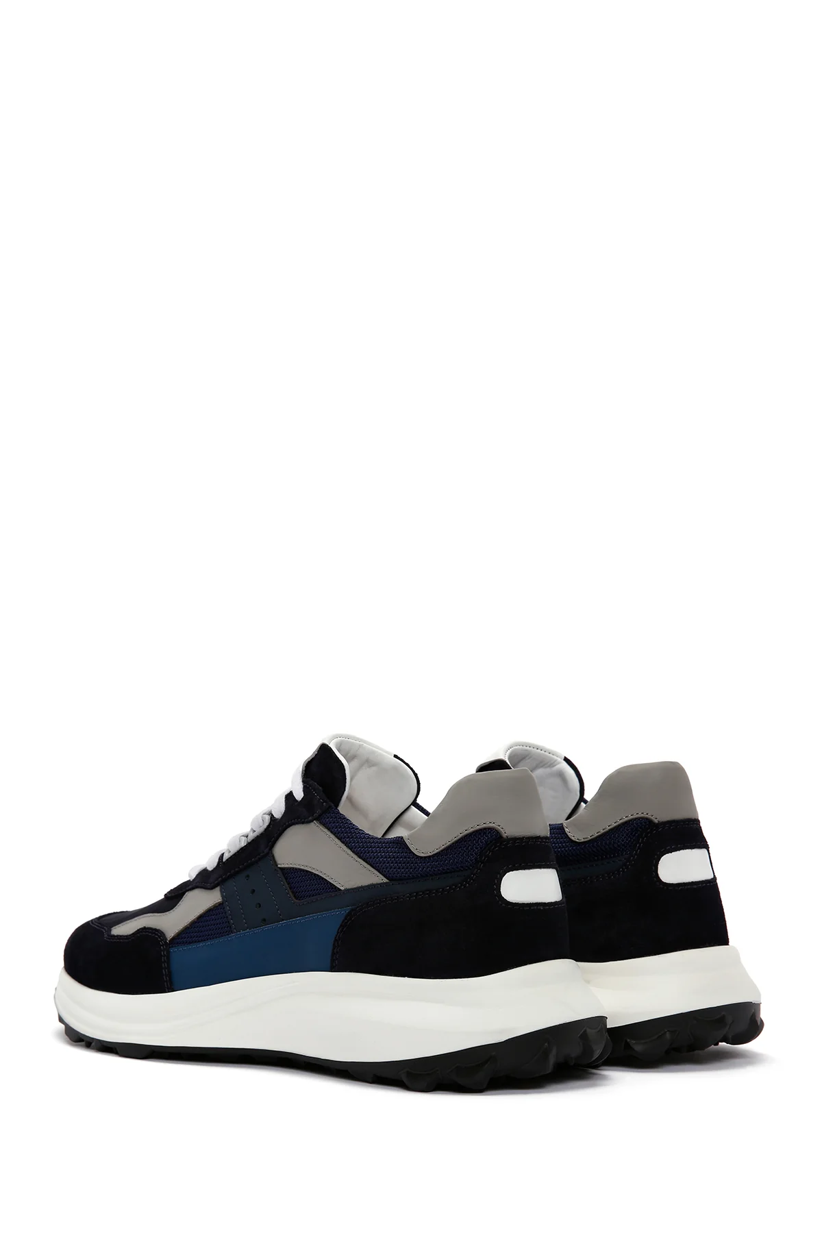 Erkek Lacivert Bağcıklı Kalın Tabanlı Deri Sneaker - Image 5