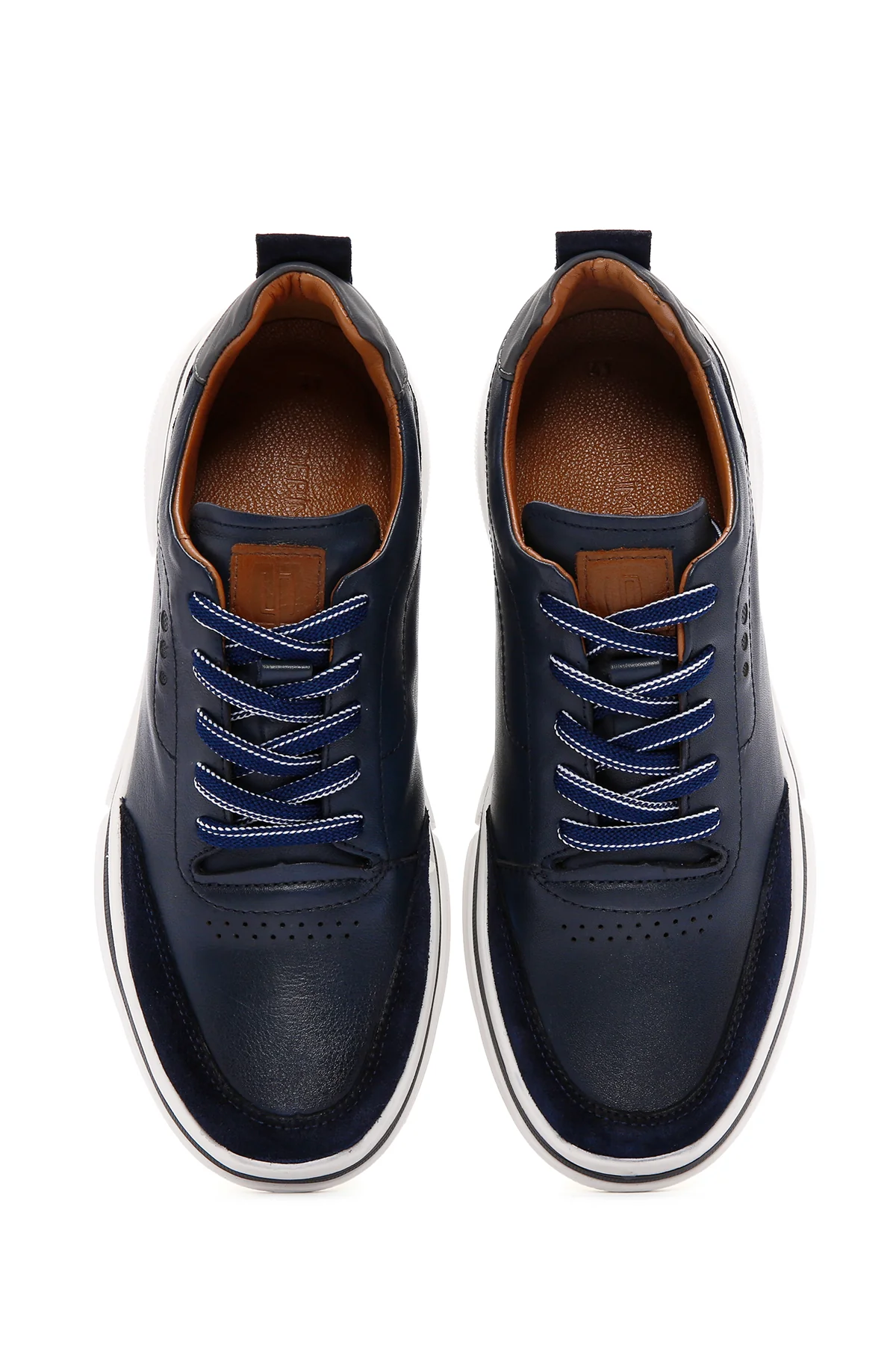 Erkek Lacivert Bağcıklı Kalın Tabanlı Deri Sneaker - Image 7