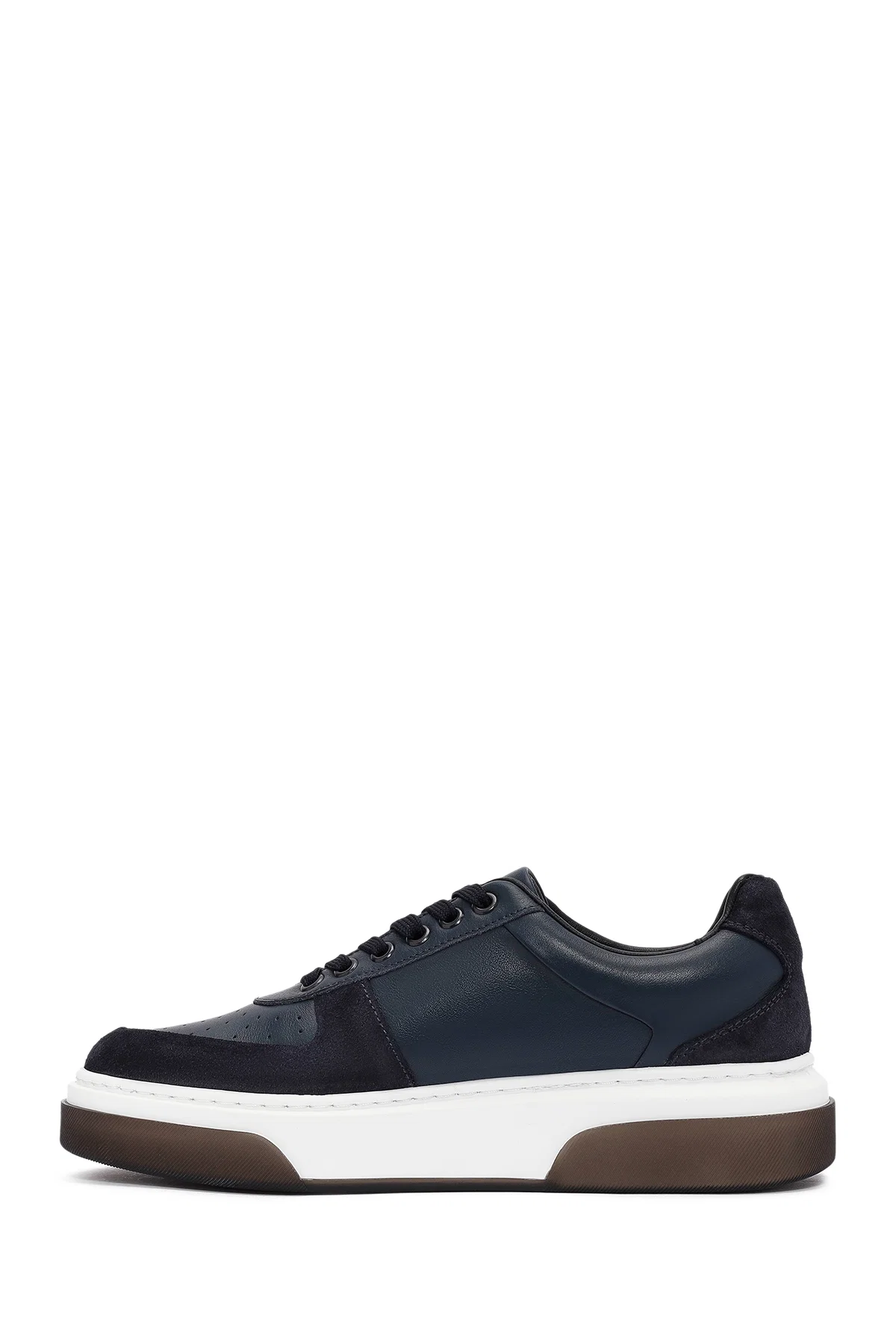 Erkek Lacivert Bağcıklı Kalın Tabanlı Deri Sneaker - Image 2