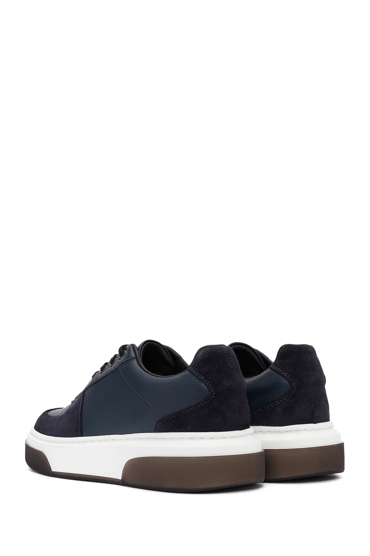 Erkek Lacivert Bağcıklı Kalın Tabanlı Deri Sneaker - Image 5