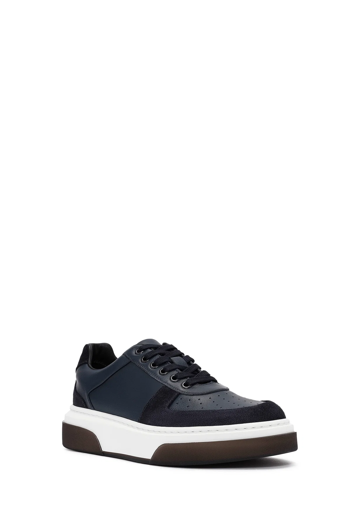 Erkek Lacivert Bağcıklı Kalın Tabanlı Deri Sneaker - Image 6