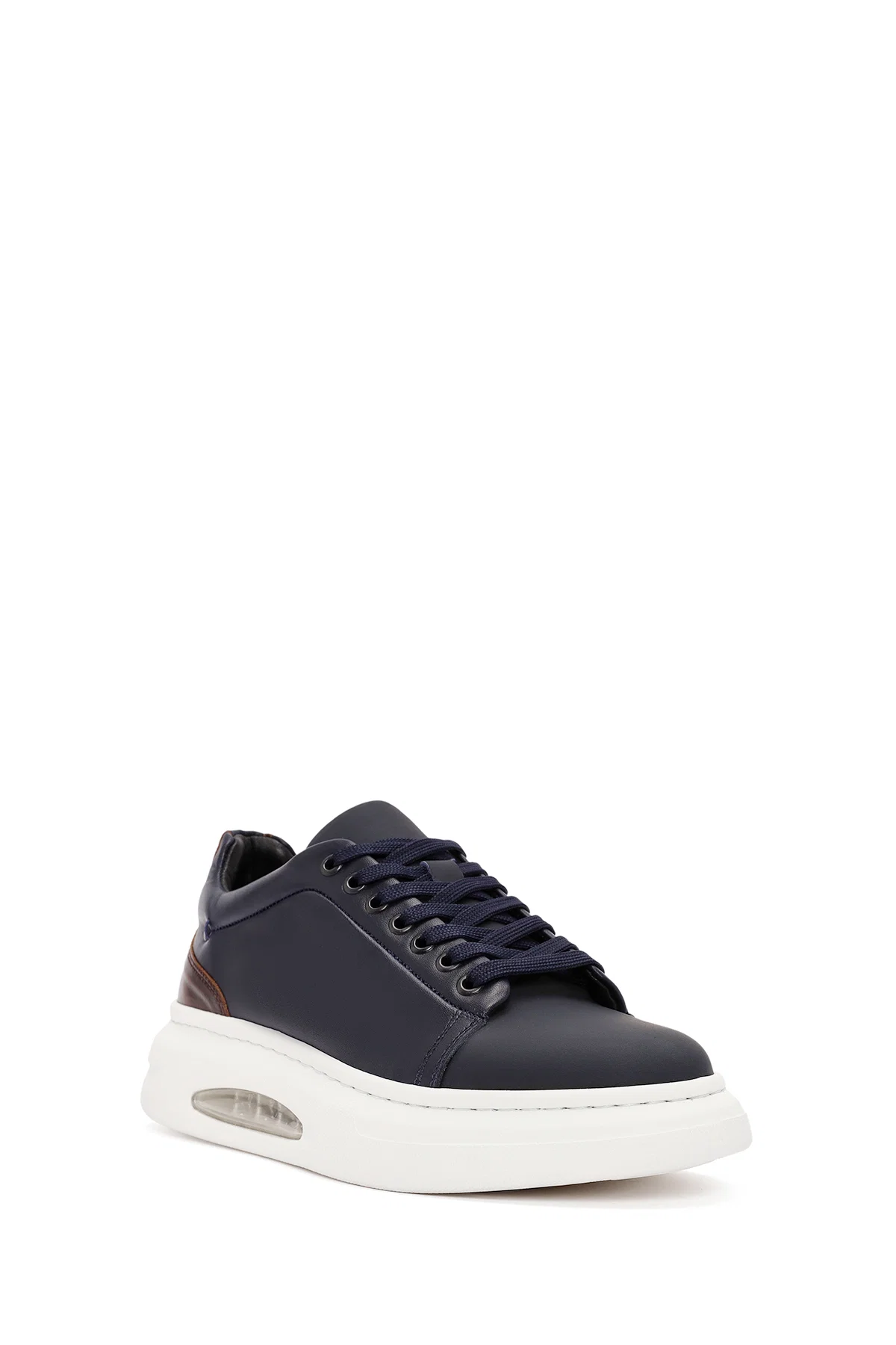 Erkek Lacivert Bağcıklı Kalın Tabanlı Deri Sneaker - Image 6