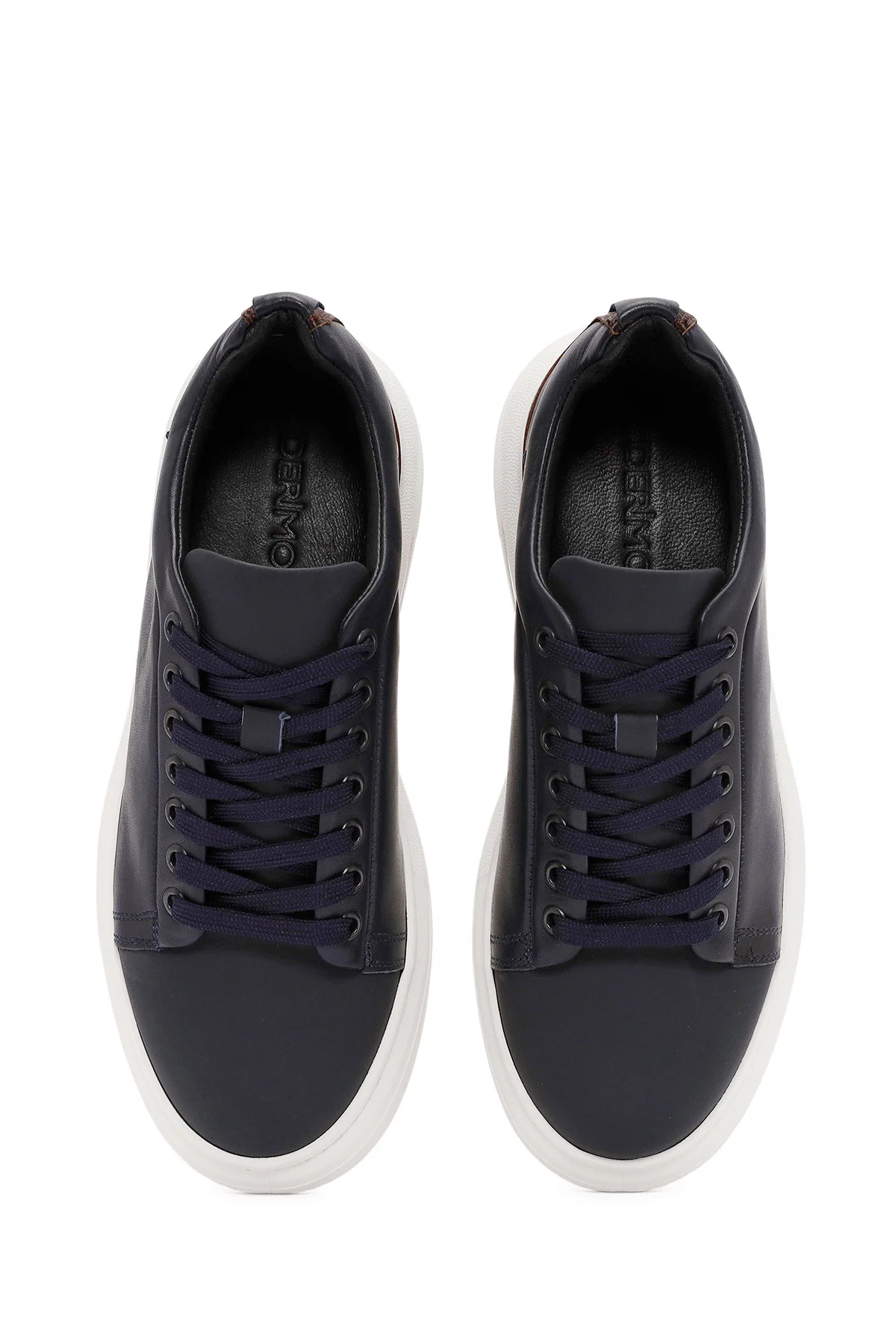 Erkek Lacivert Bağcıklı Kalın Tabanlı Deri Sneaker - Image 7