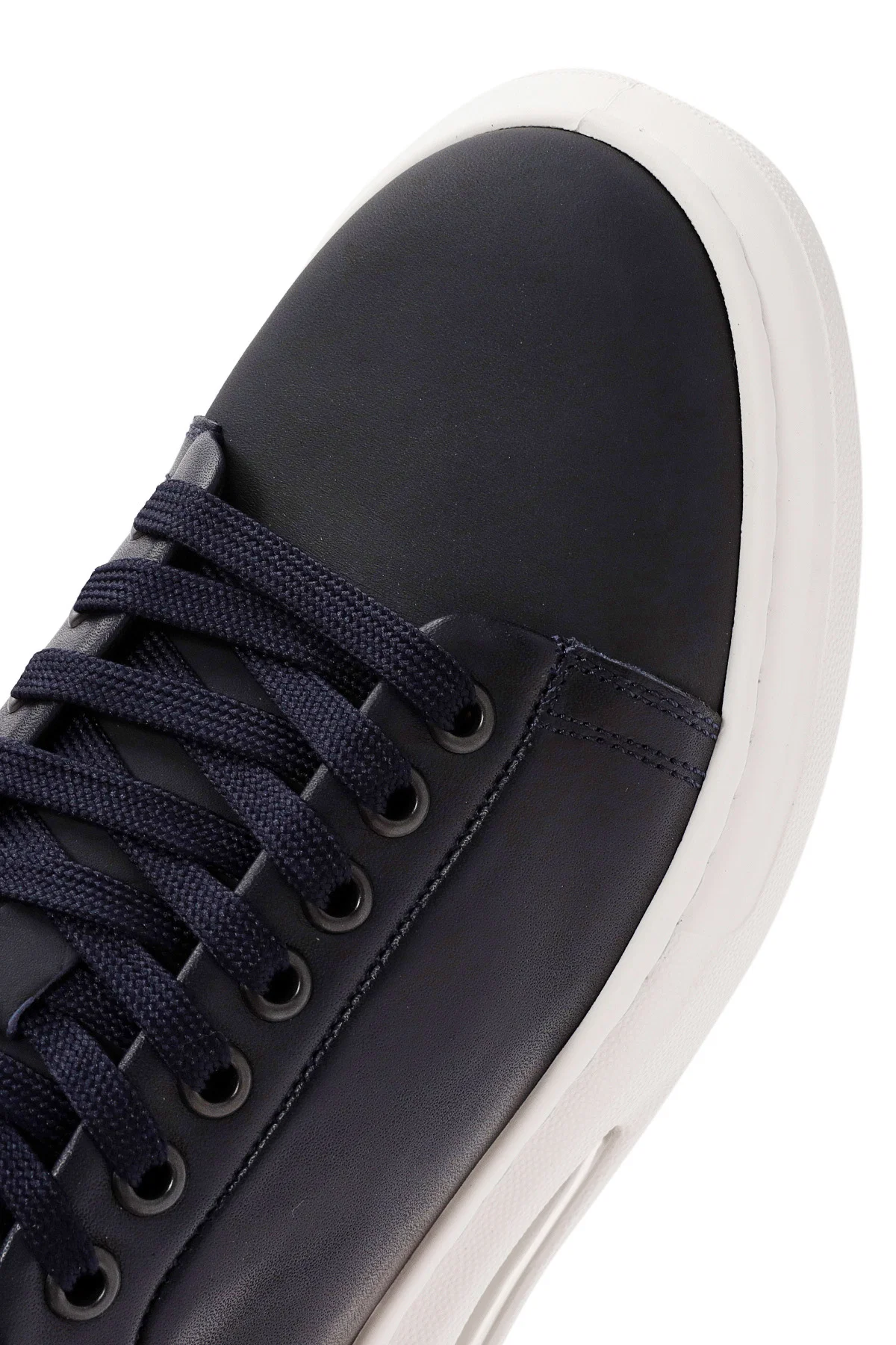 Erkek Lacivert Bağcıklı Kalın Tabanlı Deri Sneaker - Image 9