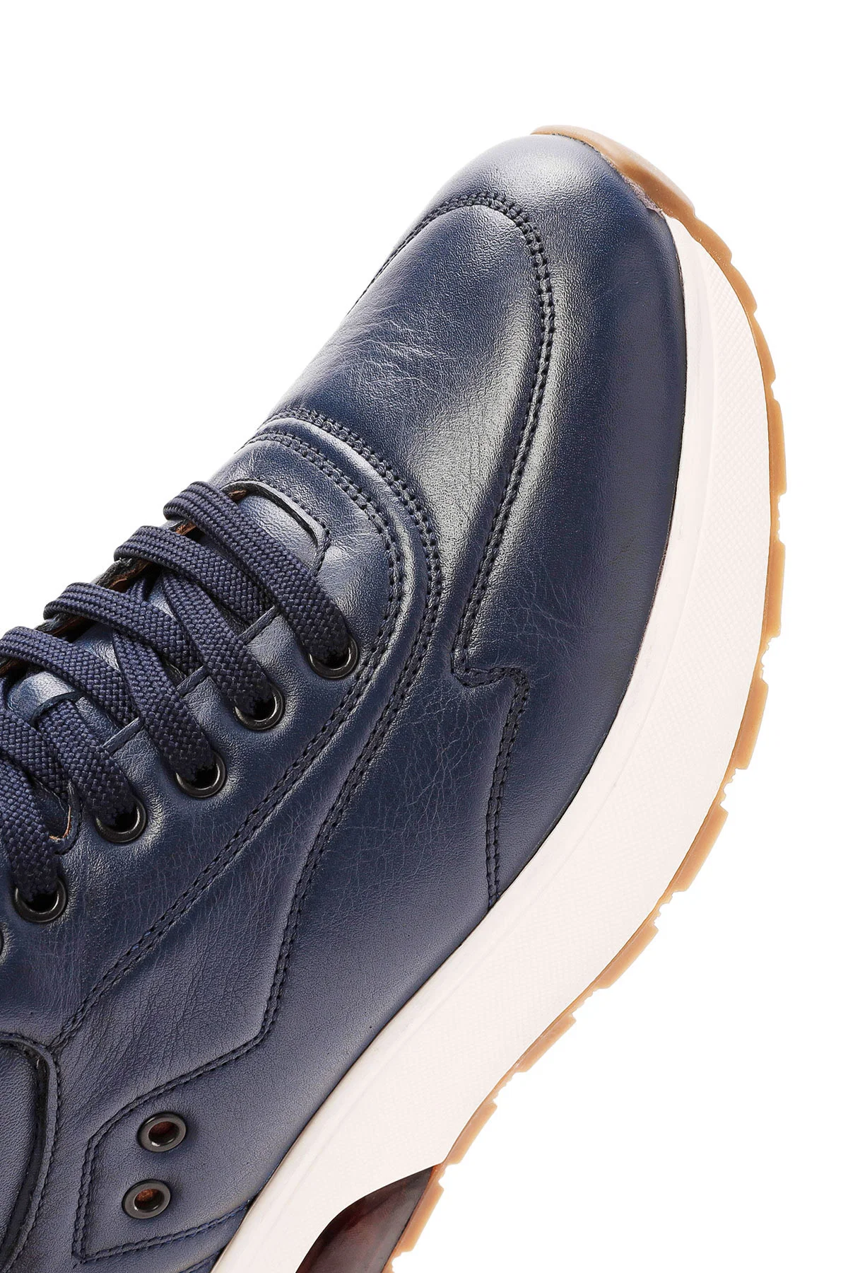 Erkek Lacivert Bağcıklı Kalın Tabanlı Deri Sneaker - Image 11