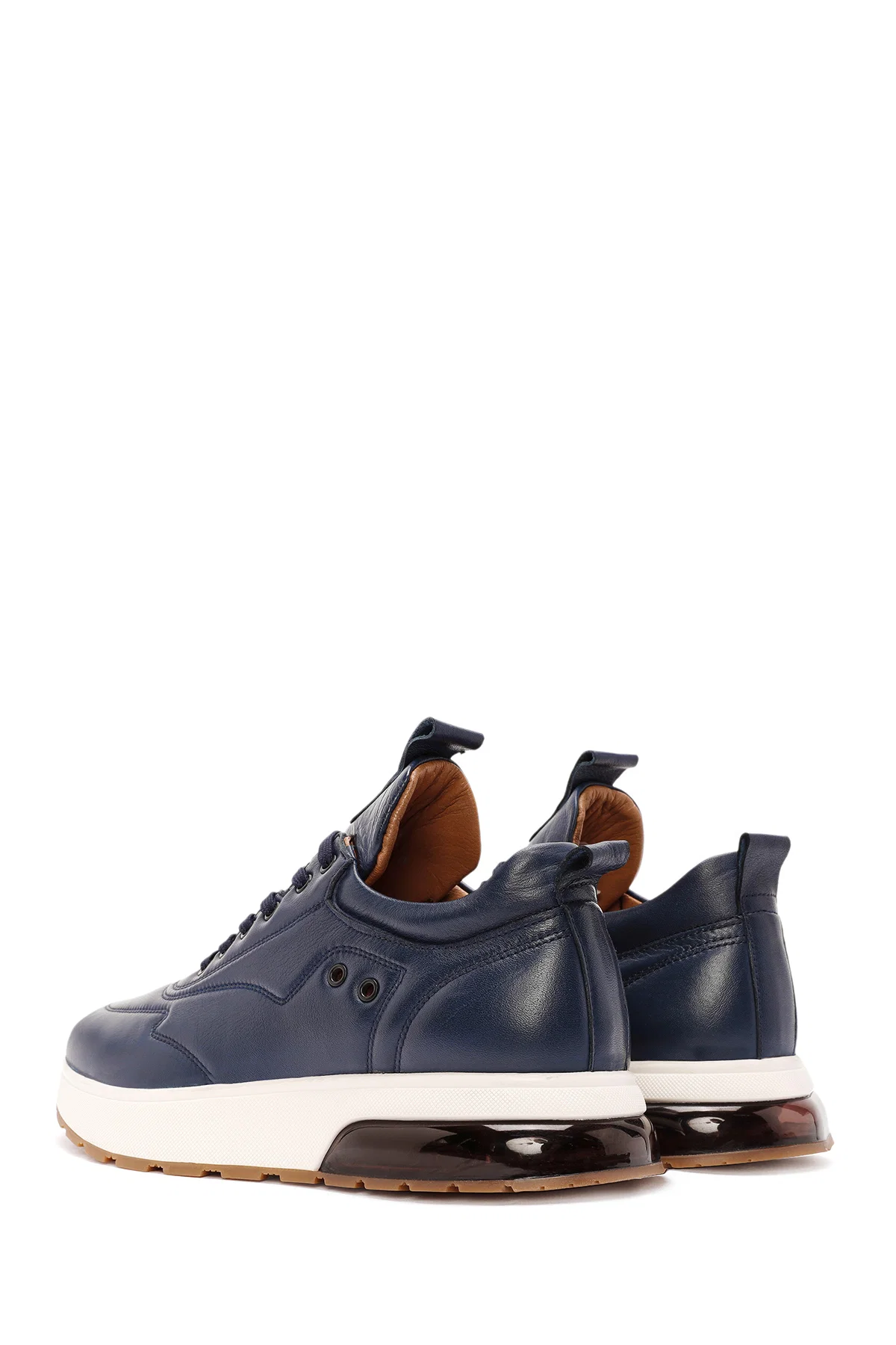 Erkek Lacivert Bağcıklı Kalın Tabanlı Deri Sneaker - Image 5